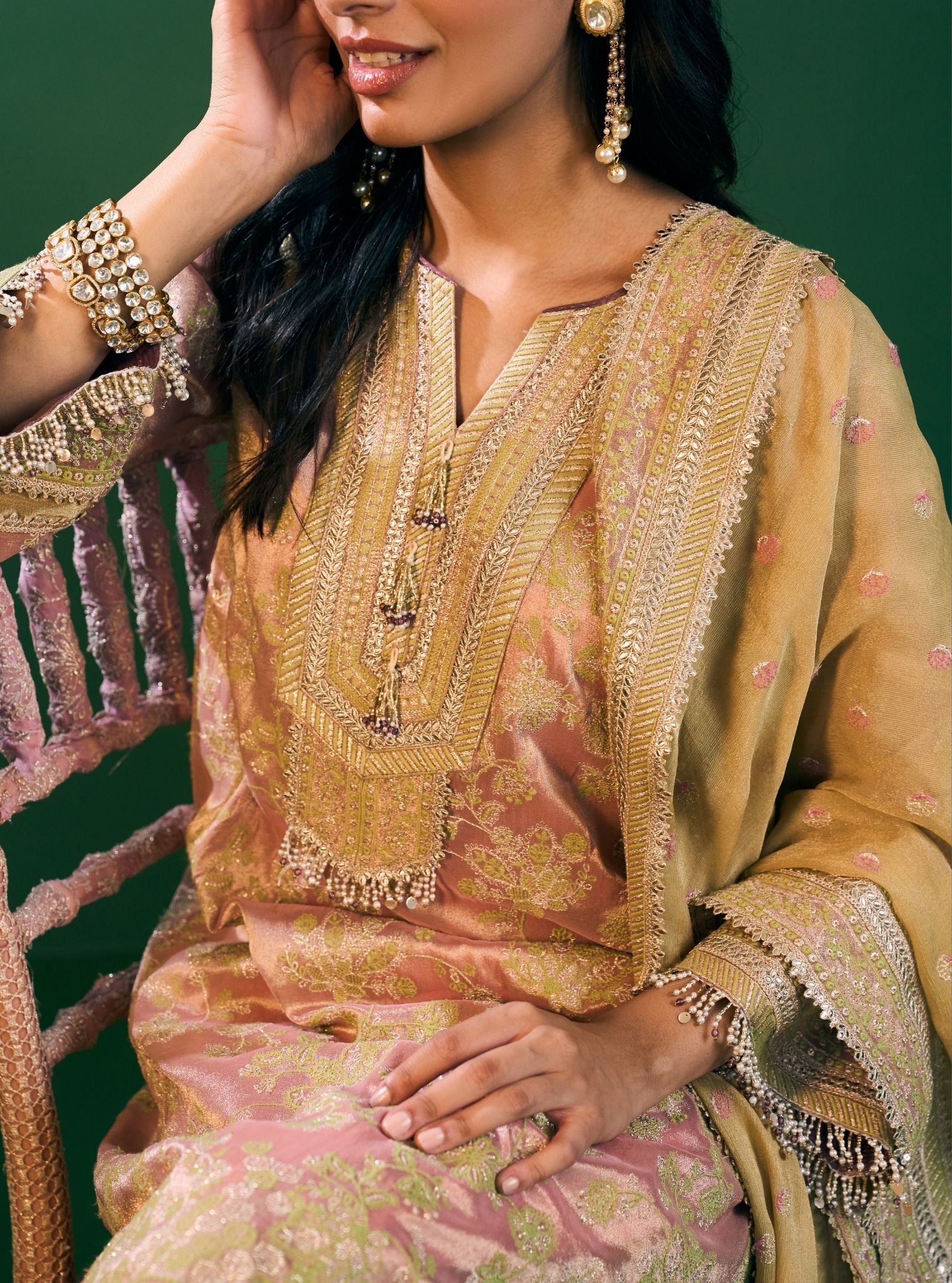 Aini Tissue Pink Kurta Set