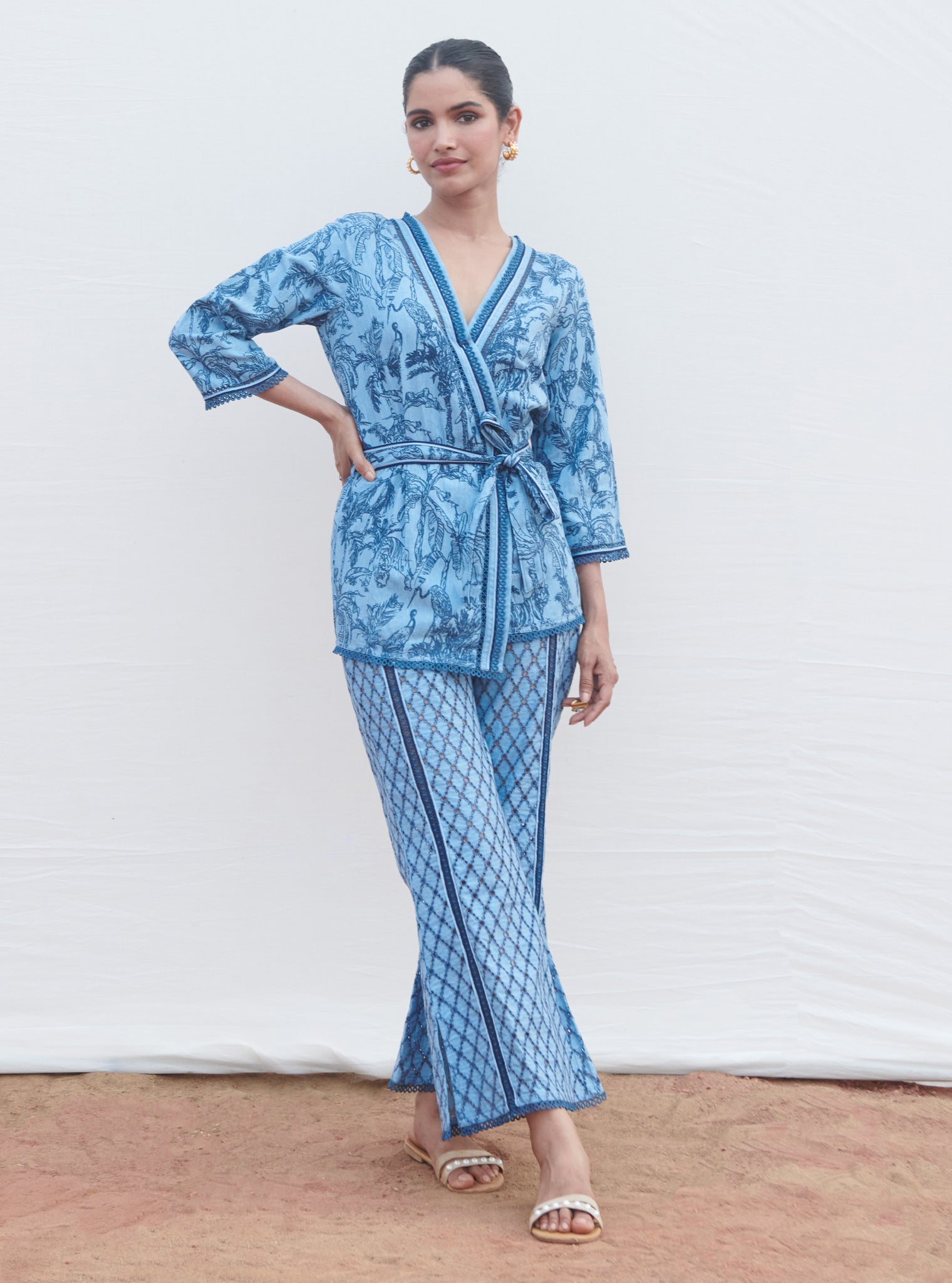 Attina Denim Light Blue Kaftan Set