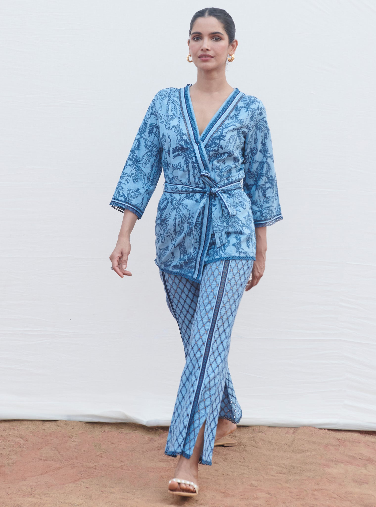 Attina Denim Light Blue Kaftan Set