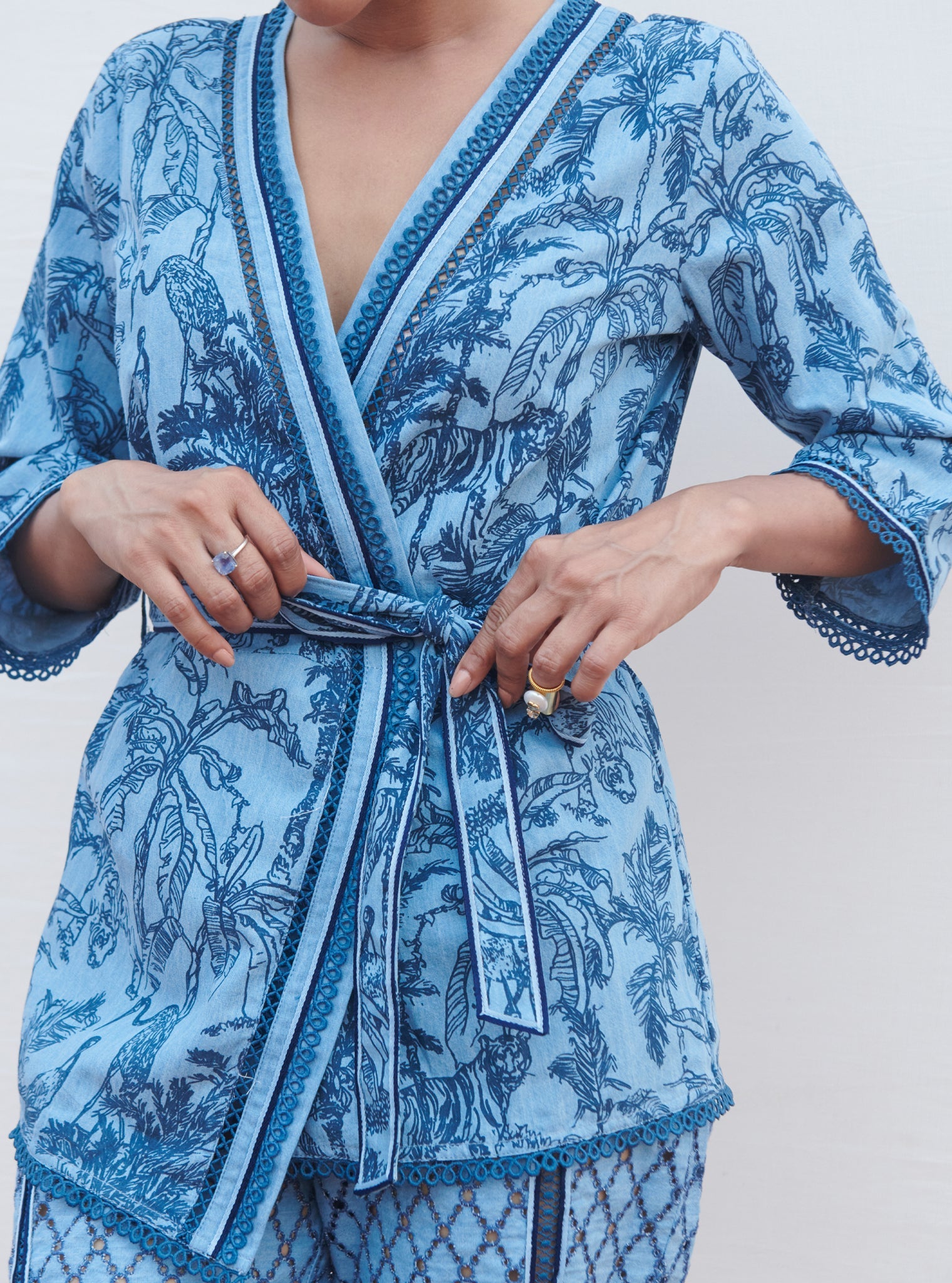 Attina Denim Light Blue Kaftan Set