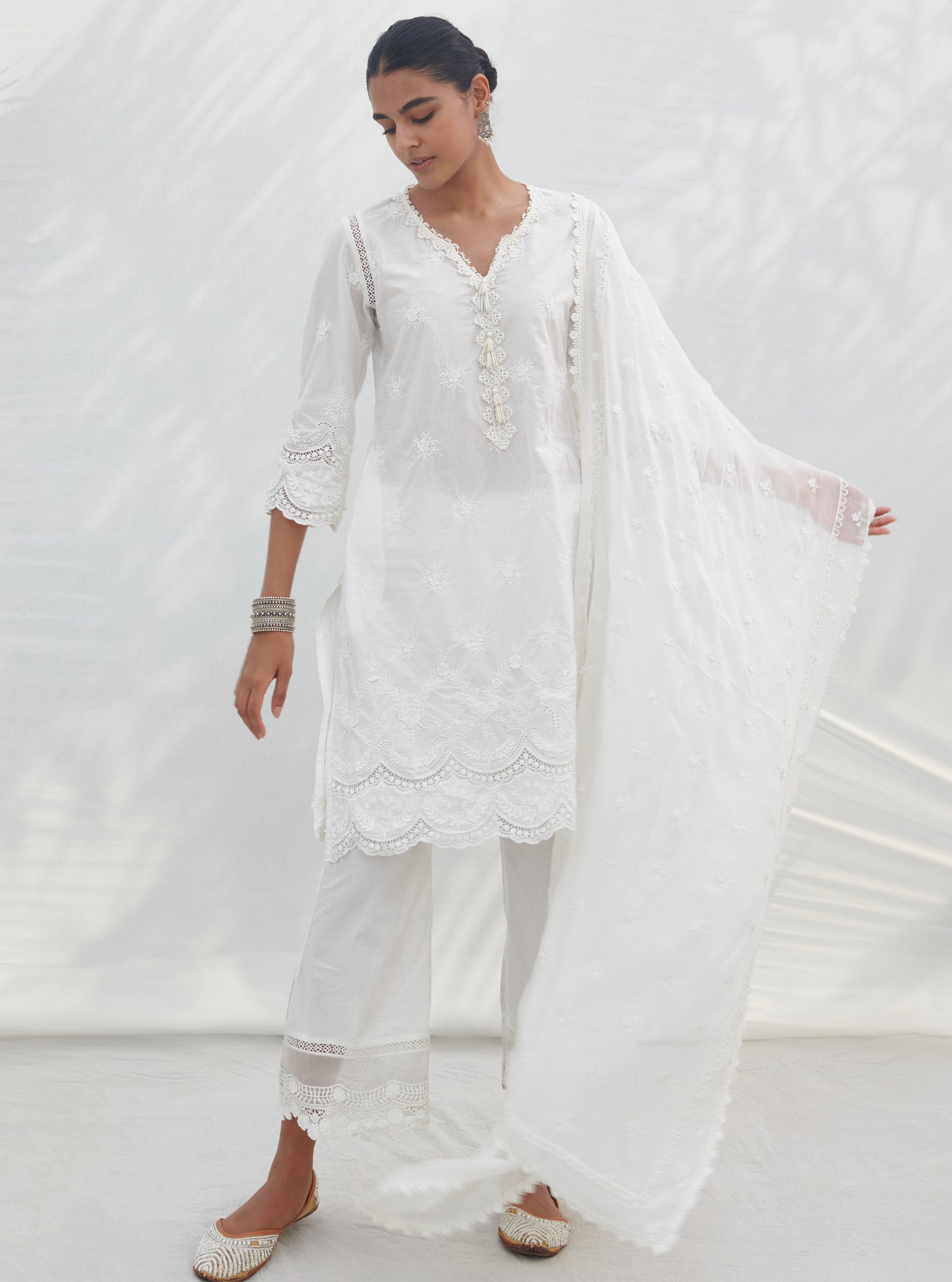 Mulmul Supima Cotton Acoi White kurta