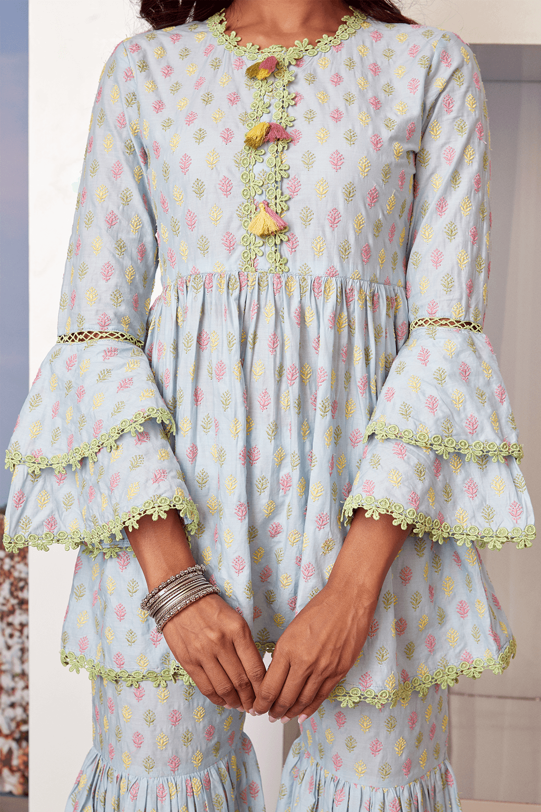 Mulmul Supima Cotton Alpine Light Blue Kurta