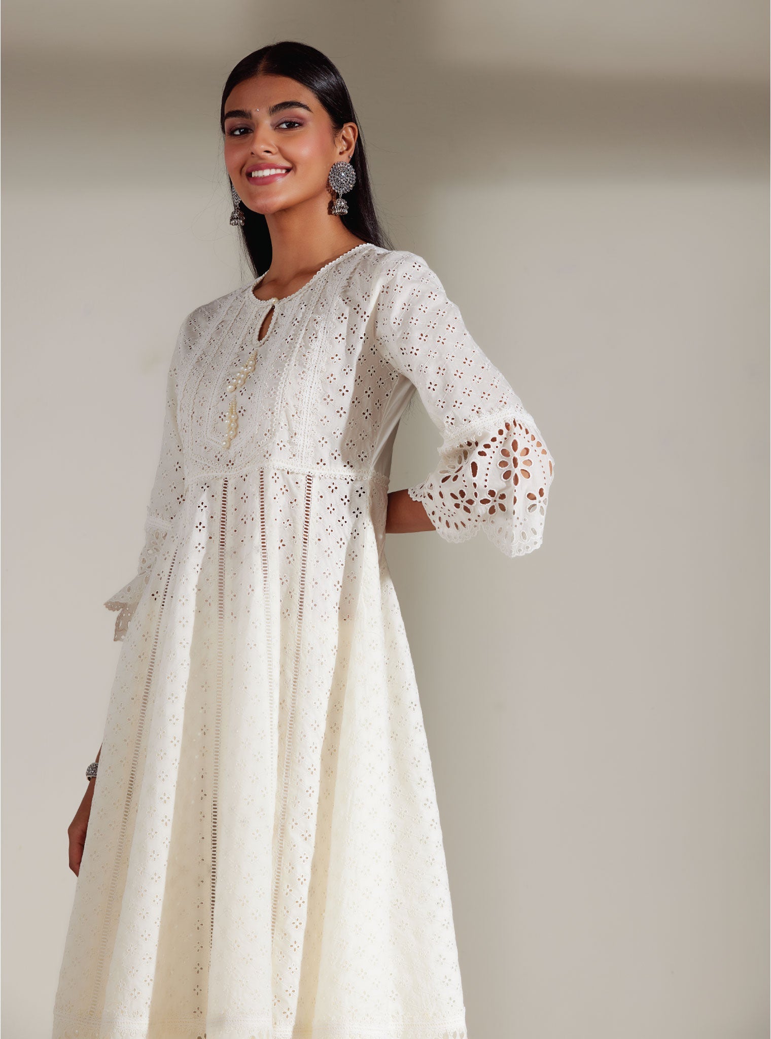 Mulmul Supima Cotton Arris White Anarkali Kurta