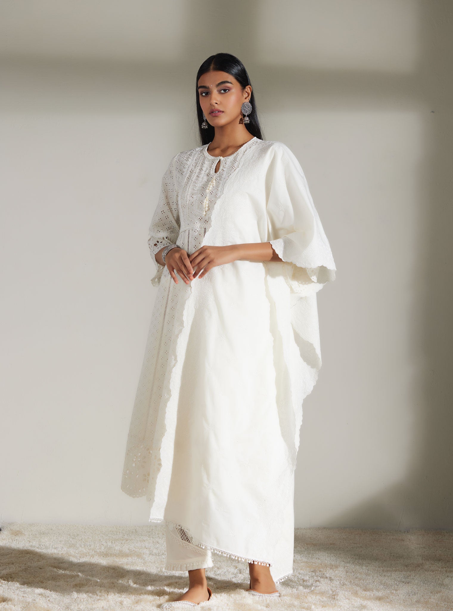 Mulmul Supima Cotton Arris White Anarkali Kurta
