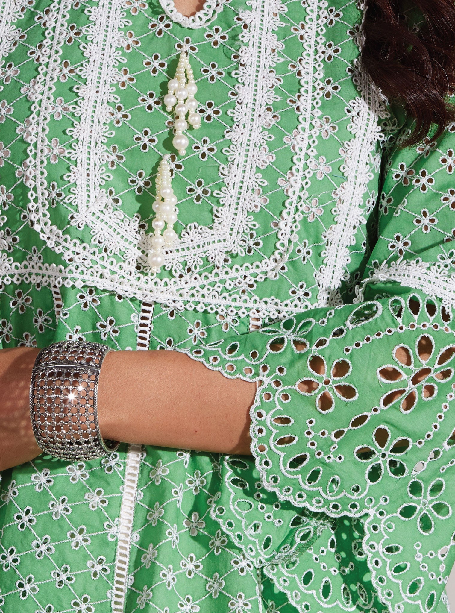 Mulmul Supima Cotton Arris Green Anarkali Kurta