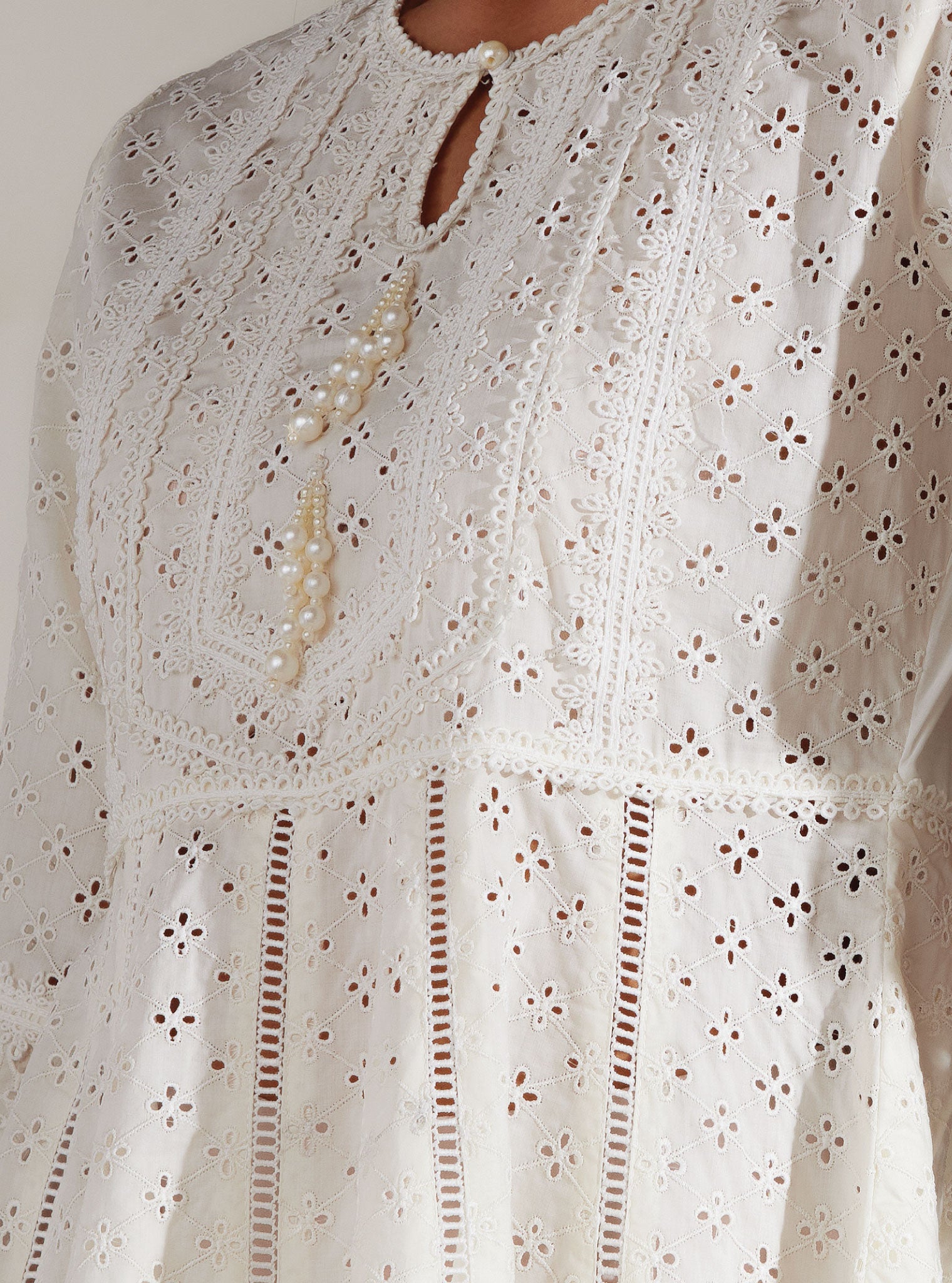 Mulmul Supima Cotton Arris White Anarkali Kurta