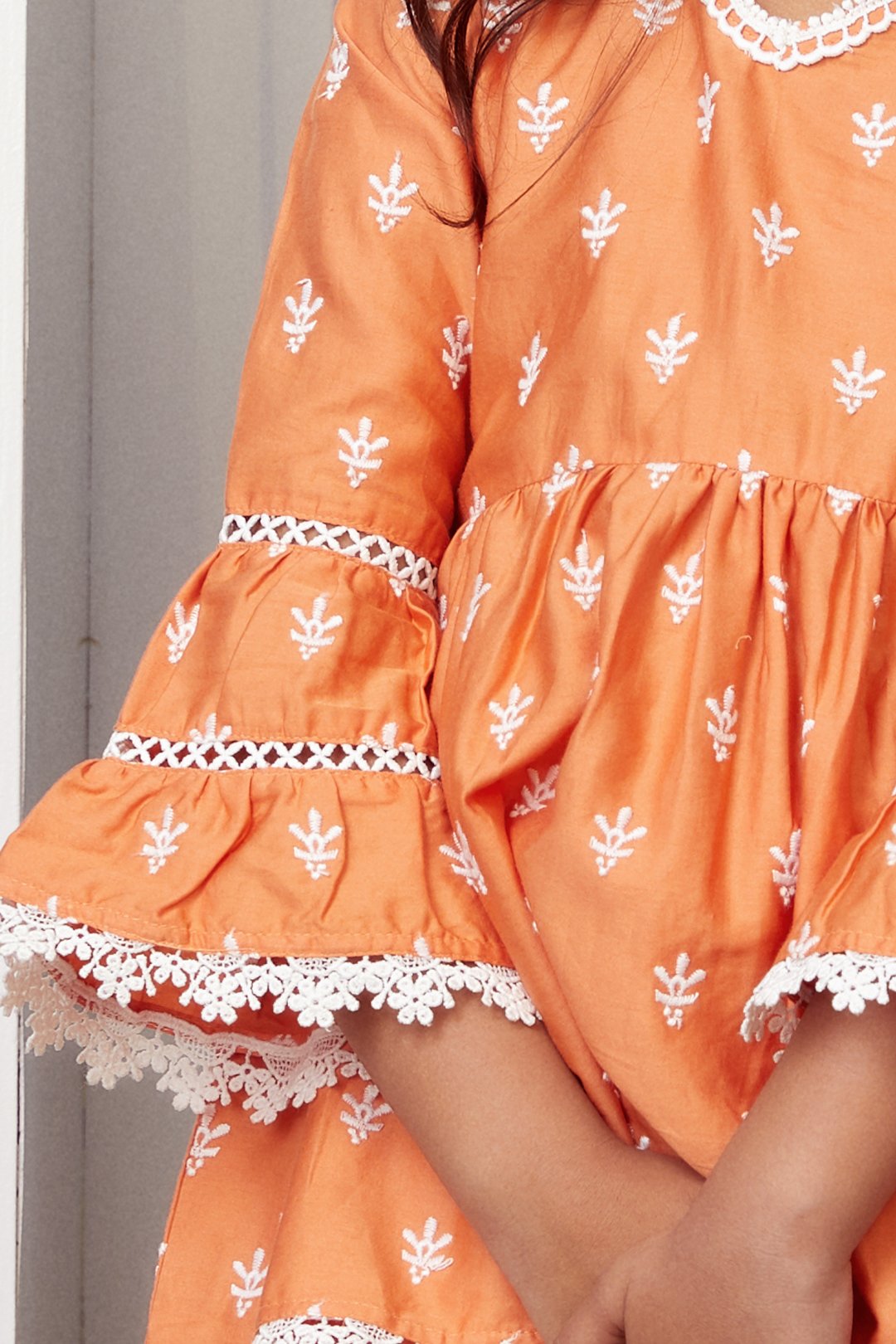 Mulmul Cotton Bud Orange Kurta With Bud Orange Pyajama