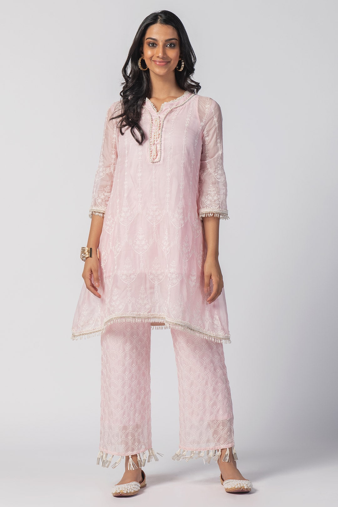 Mulmul Organza Celeste Pink Kurta