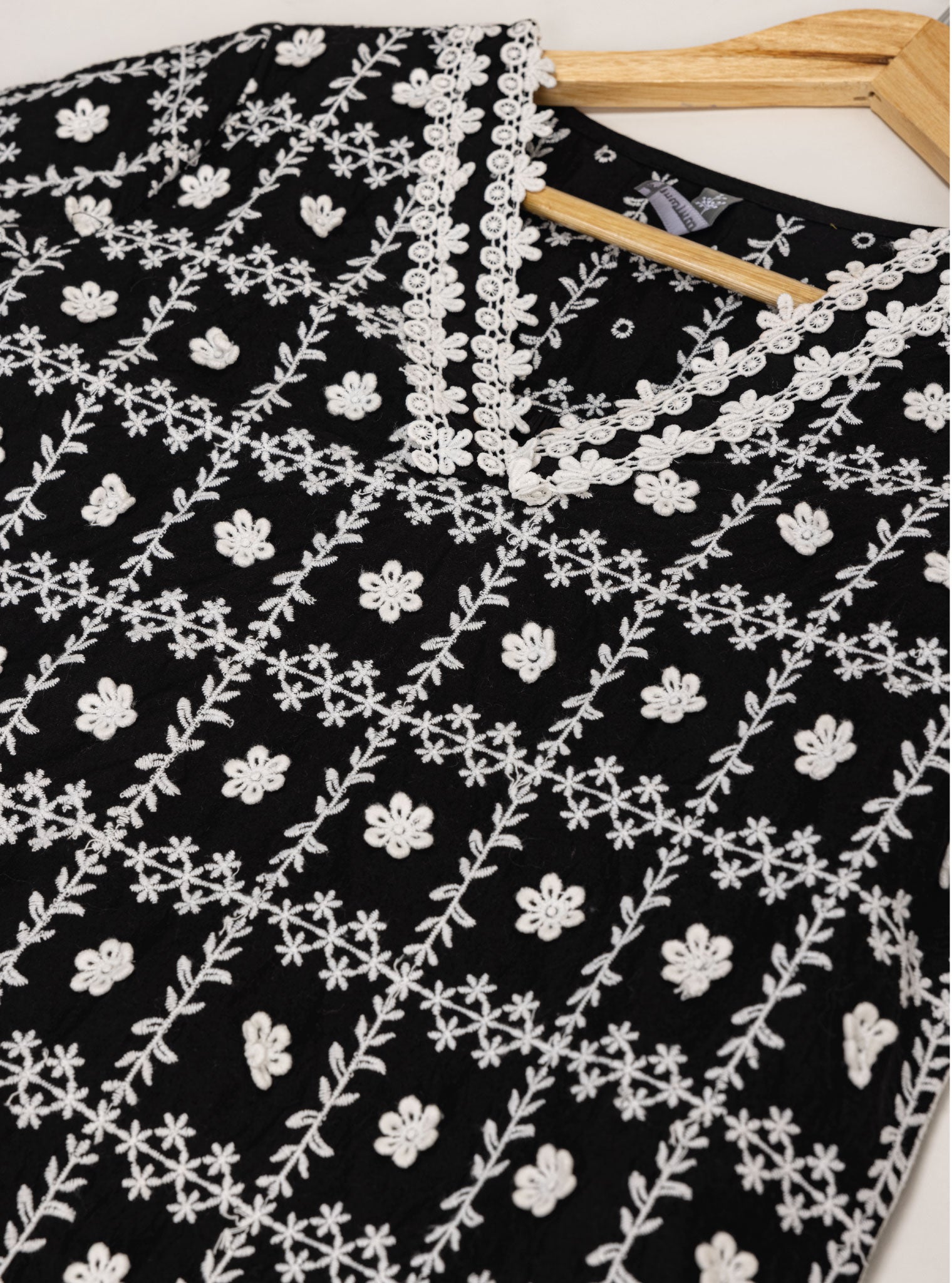 Mulmul Cotton Cove Black Top With Cove Black Pant