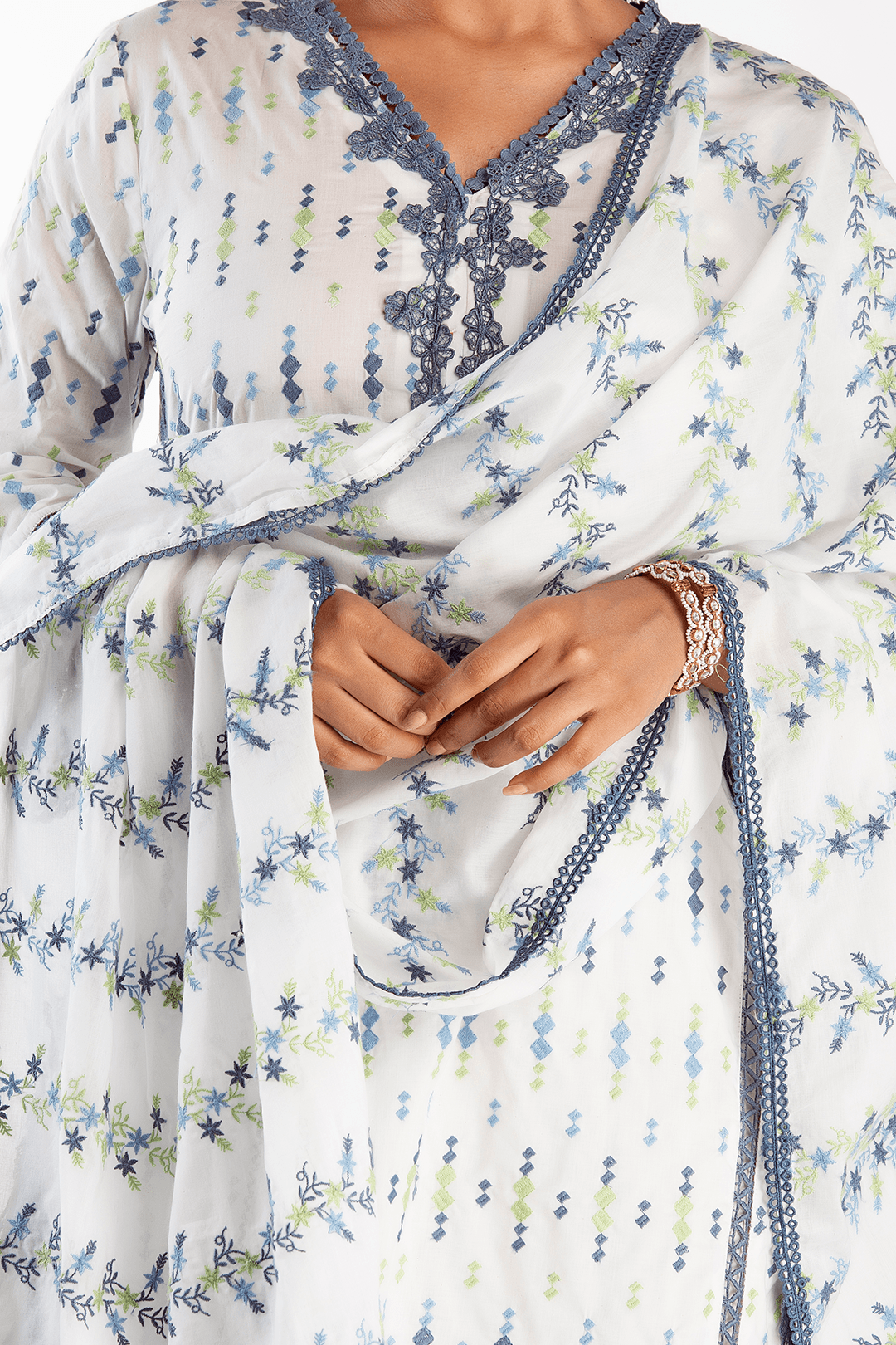 Mulmul Supima Cotton Botanica White Dupatta