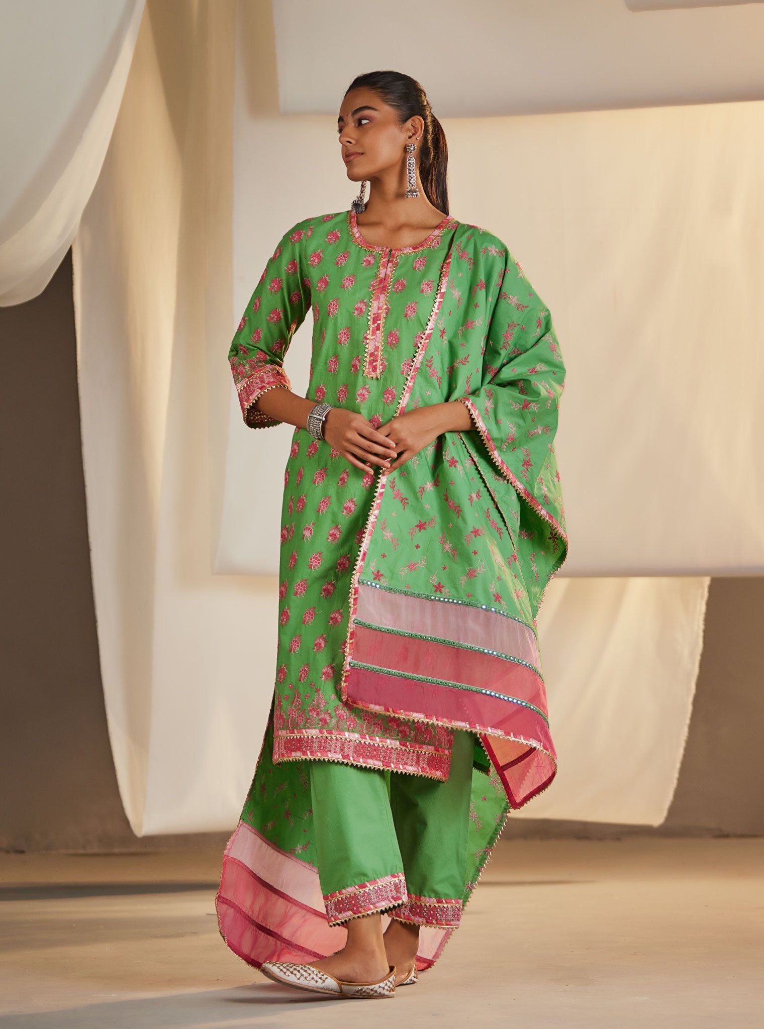 Denise Supima Cotton Green Kurta Set