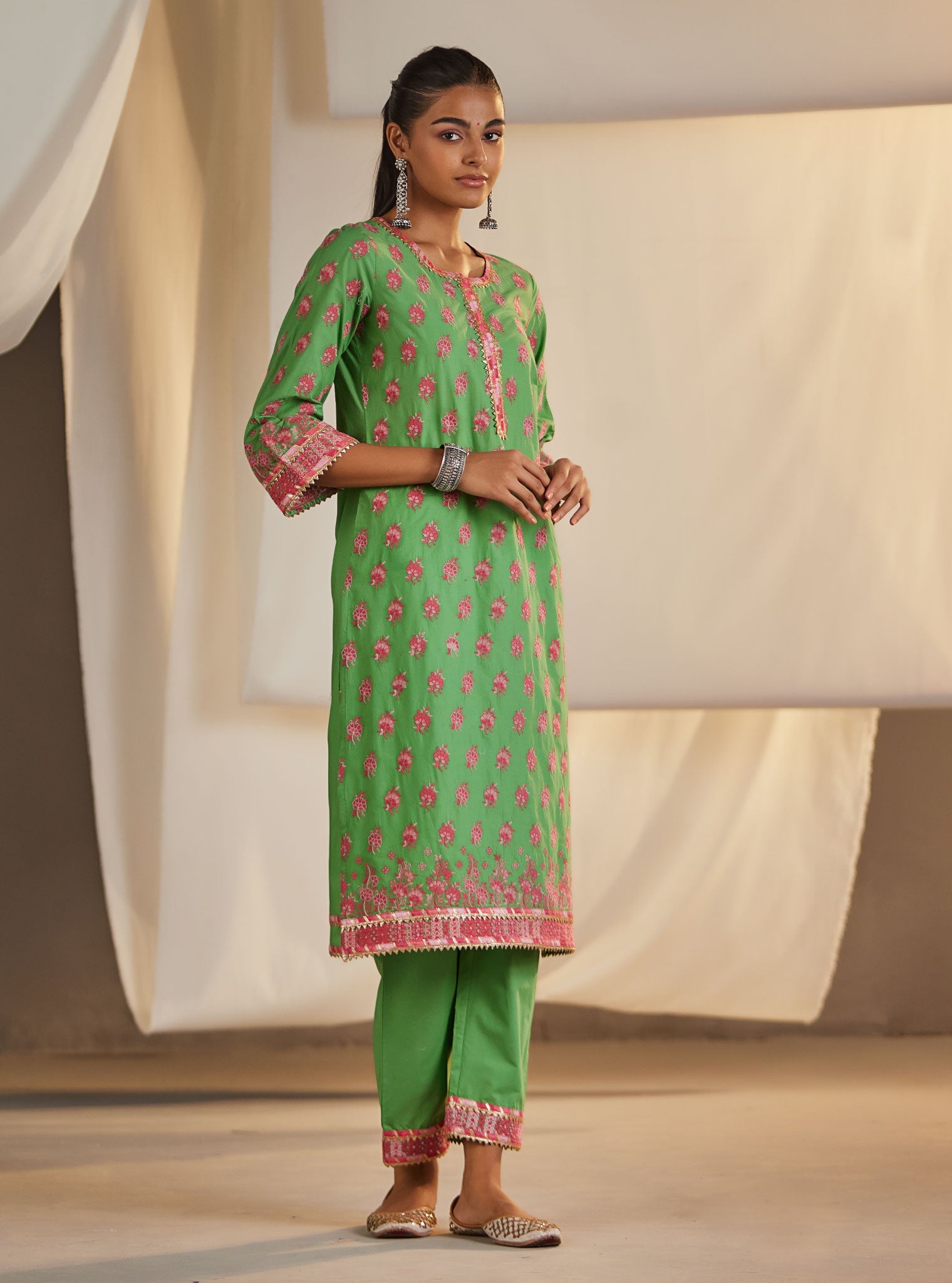 Denise Supima Cotton Green Kurta Set