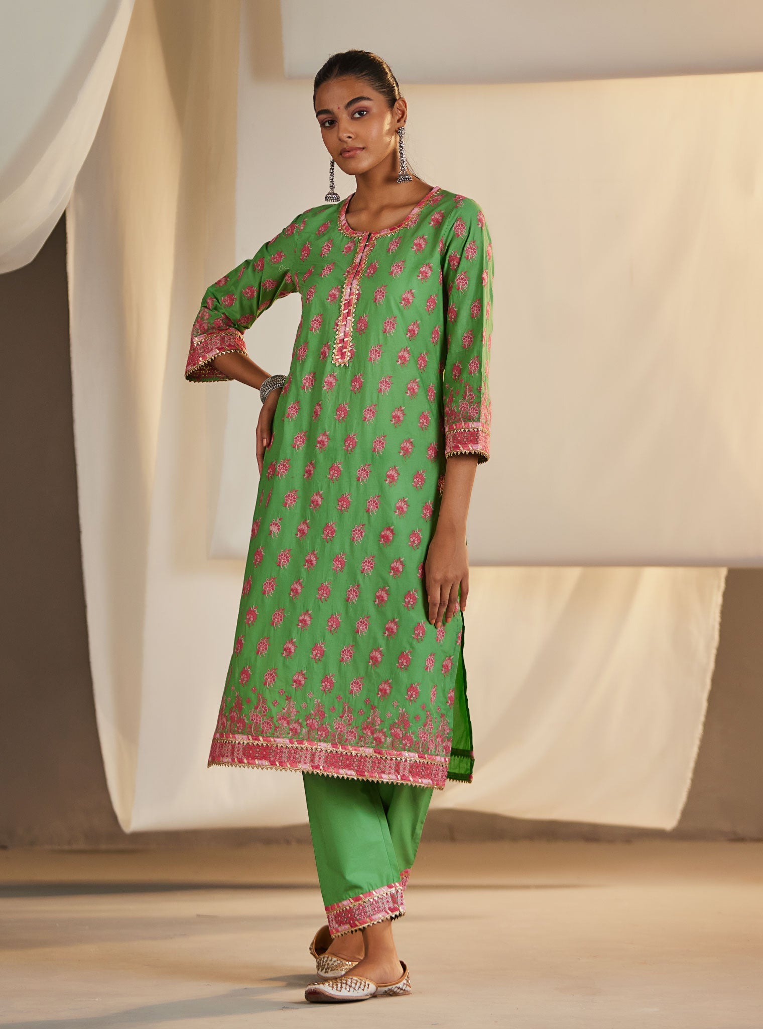Denise Supima Cotton Green Kurta Set