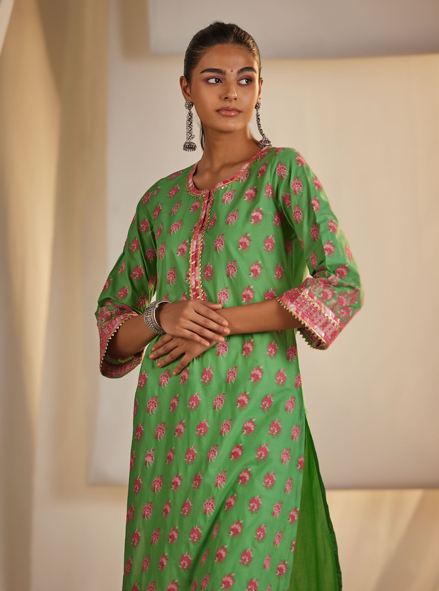 Denise Supima Cotton Green Kurta Set