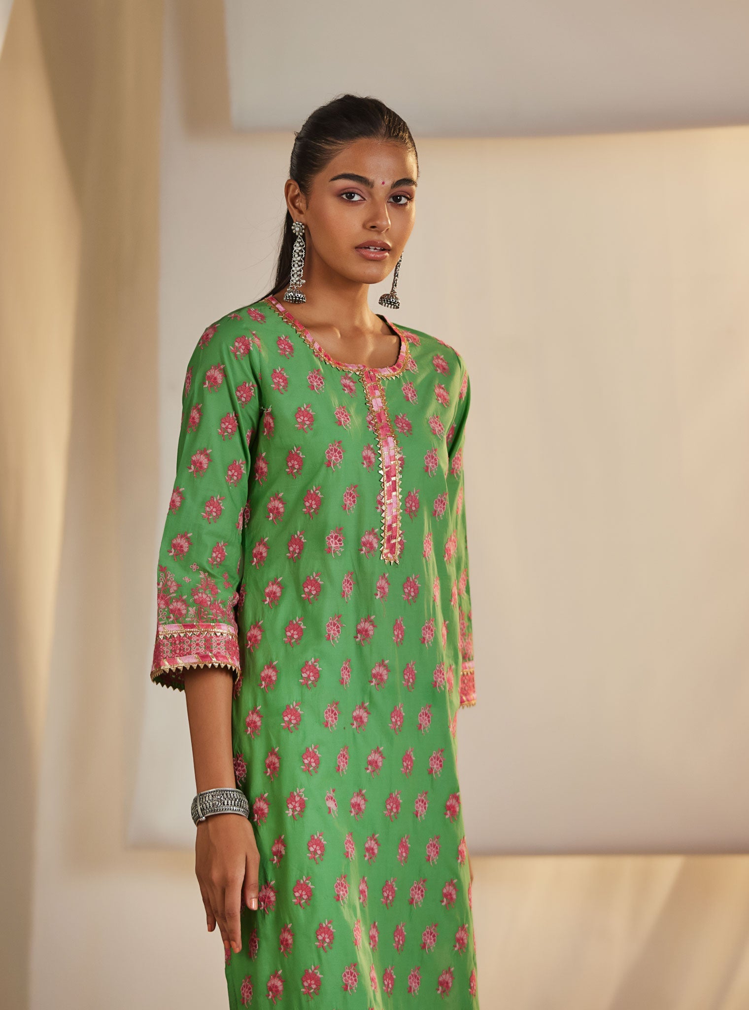 Denise Supima Cotton Green Kurta Set