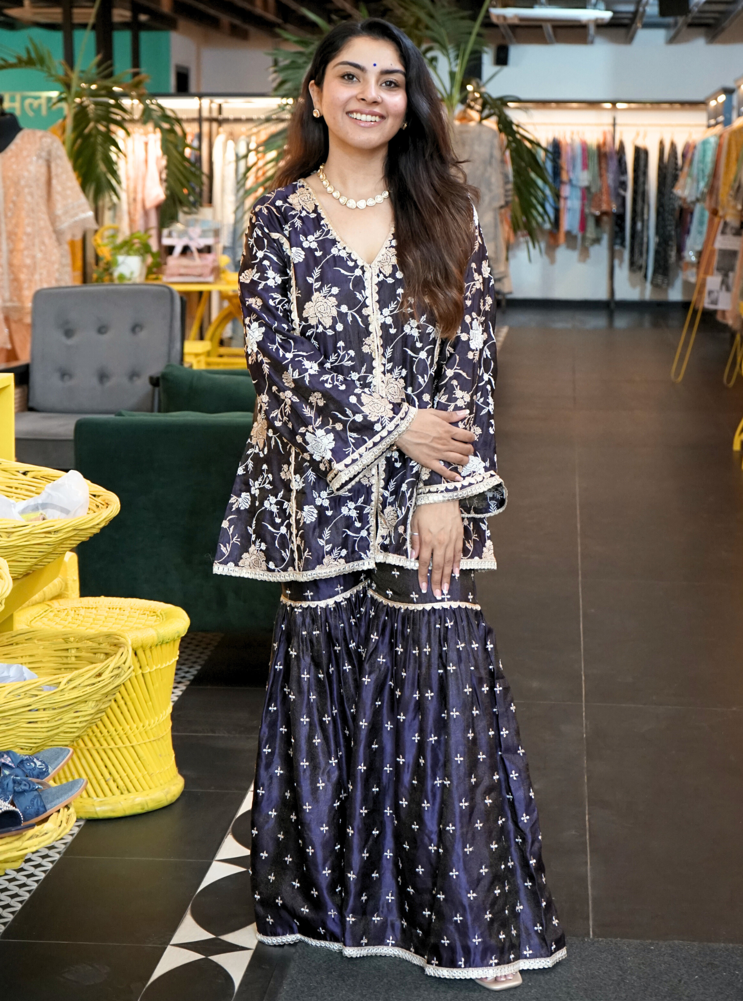 Jiya Luxe Tissue Satin Purple Top Set