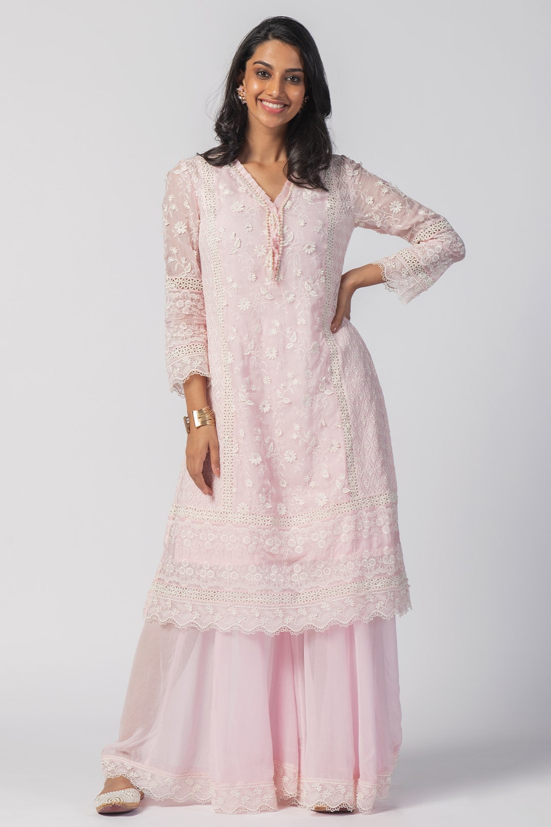 Mulmul Organza Pink Fiona Kurta