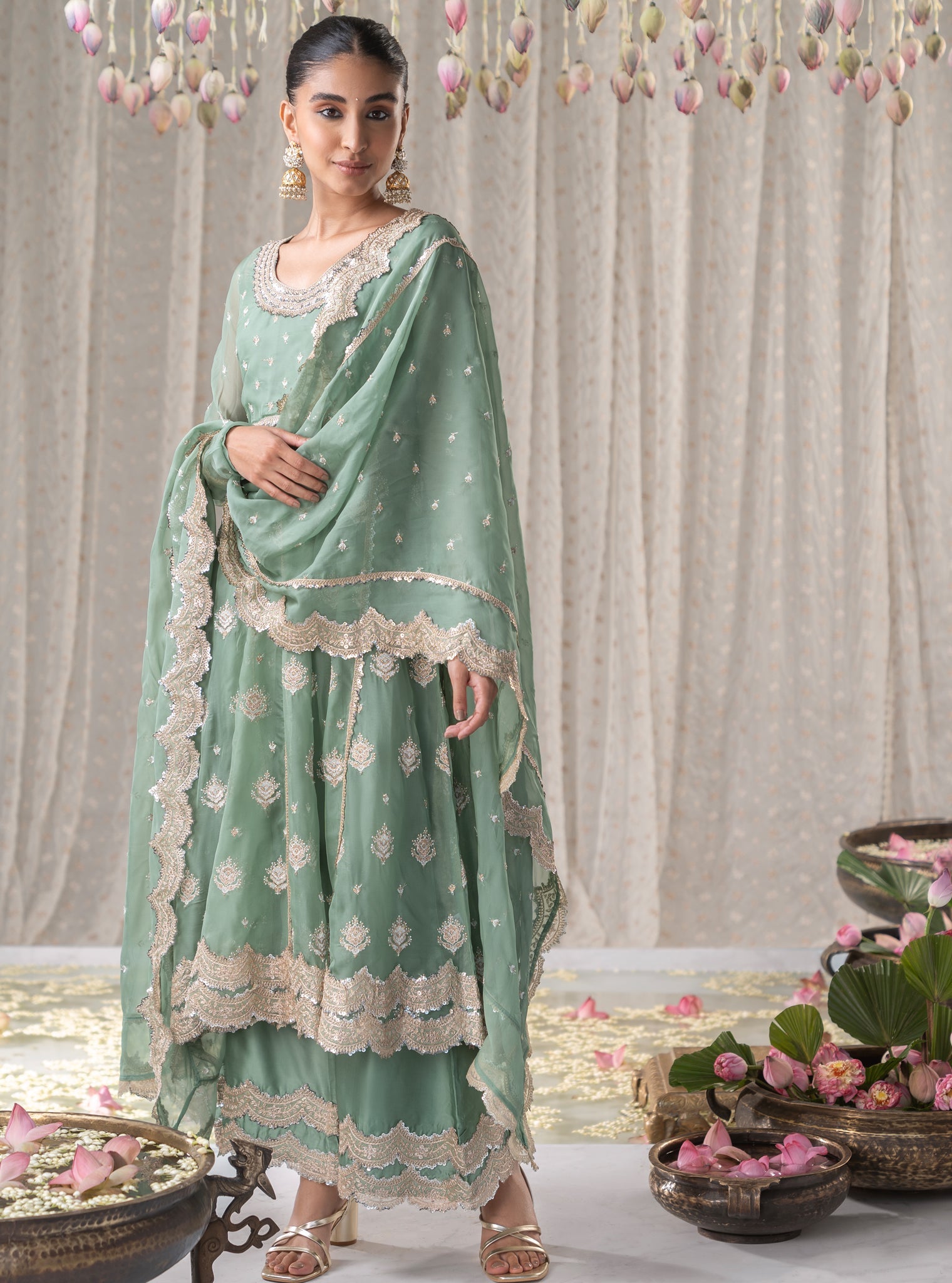 Gulabo Organza Green Anarkali Kurta Set