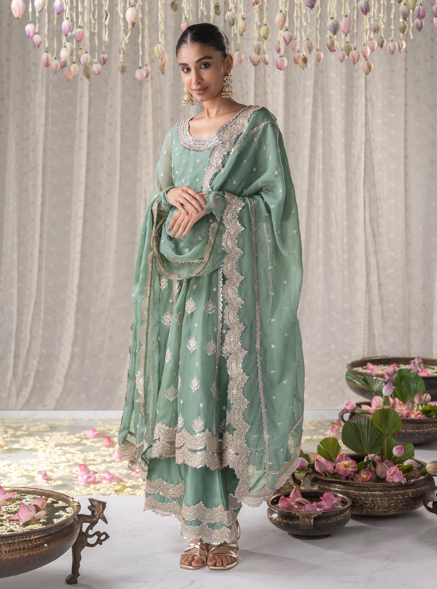Gulabo Organza Green Anarkali Kurta Set