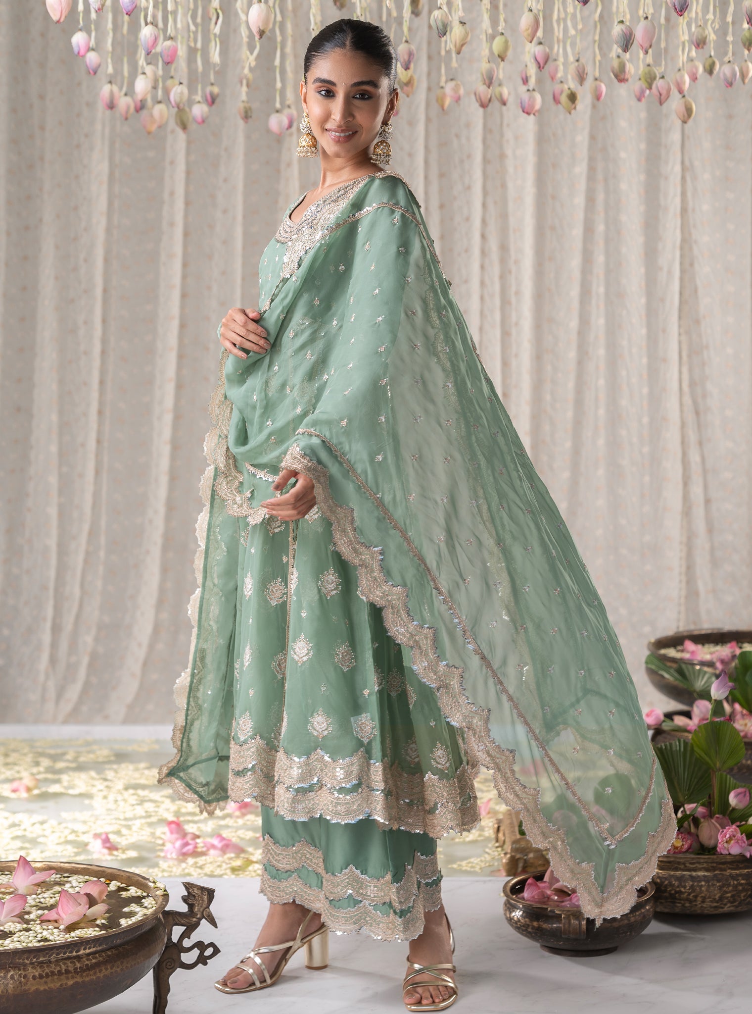 Gulabo Organza Green Anarkali Kurta Set