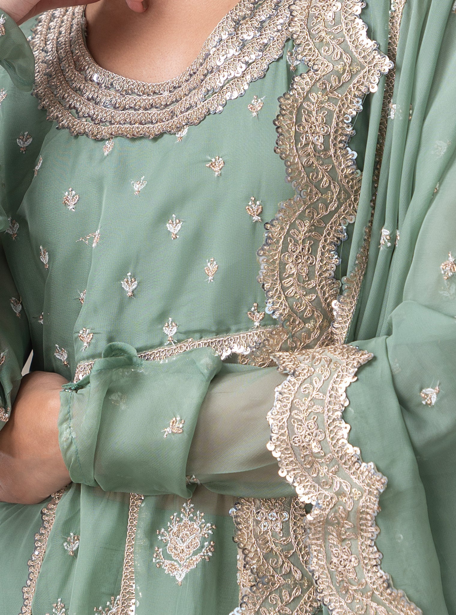 Gulabo Organza Green Anarkali Kurta Set