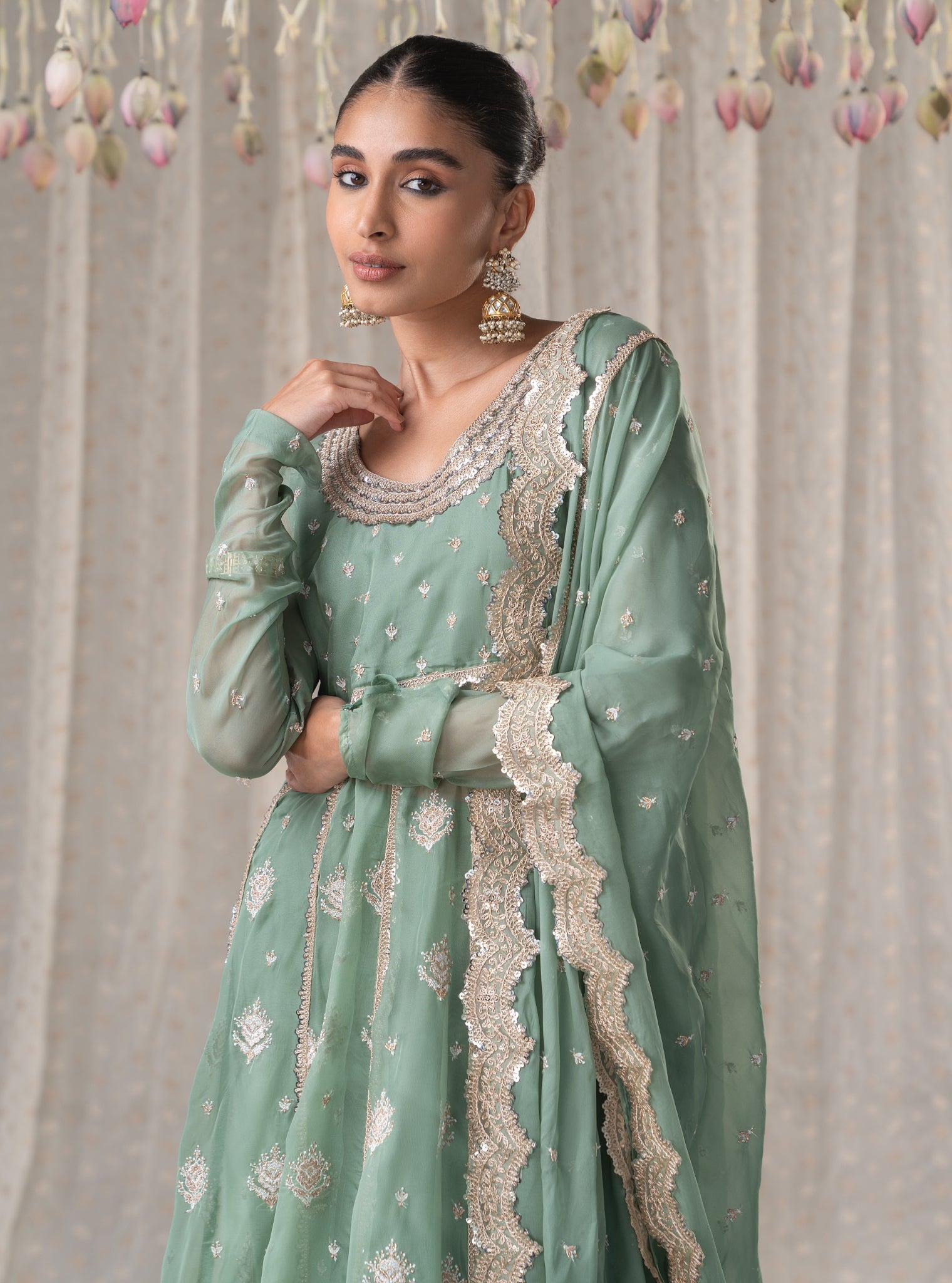 Gulabo Organza Green Anarkali Kurta Set