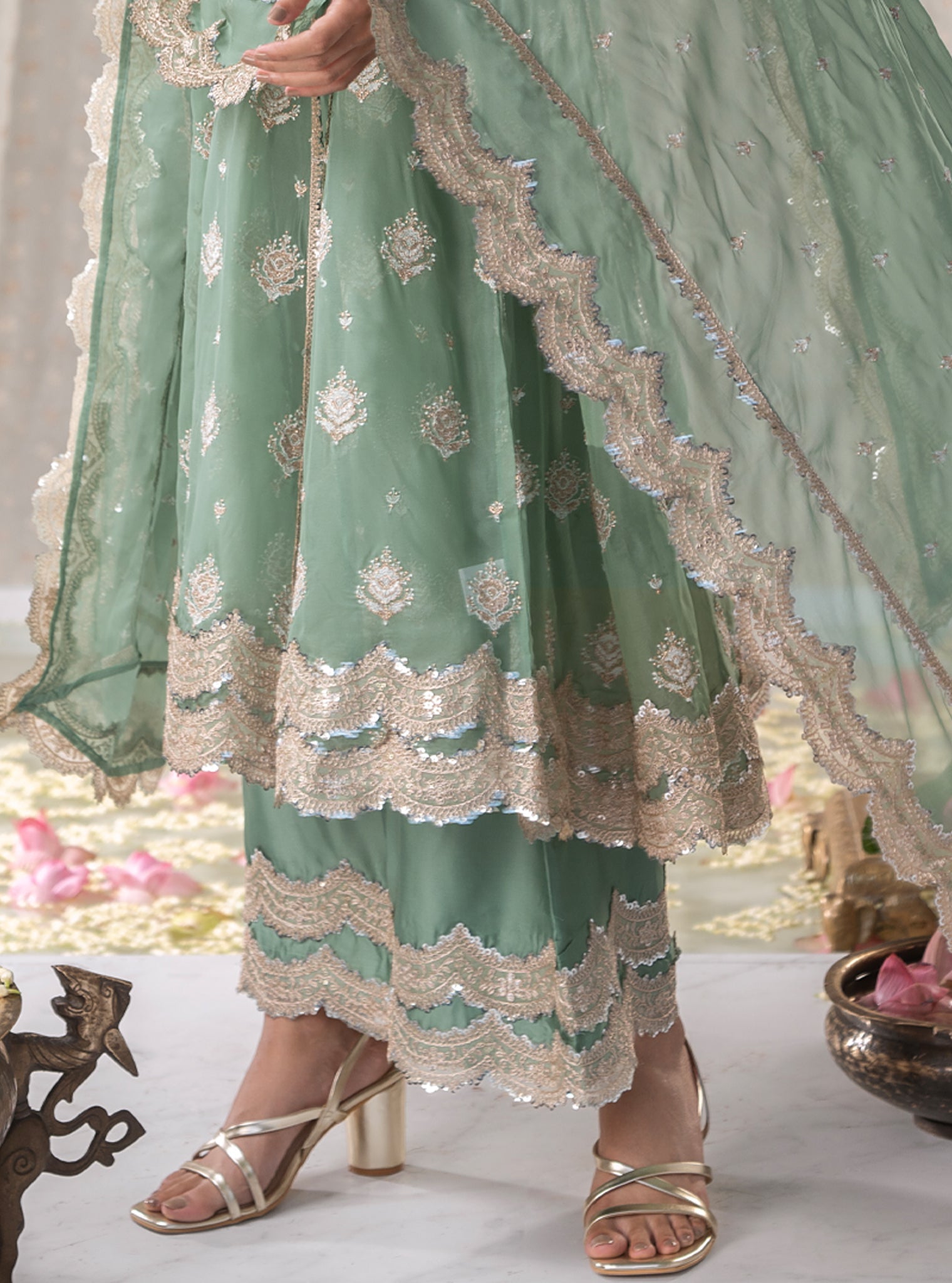 Gulabo Organza Green Anarkali Kurta Set