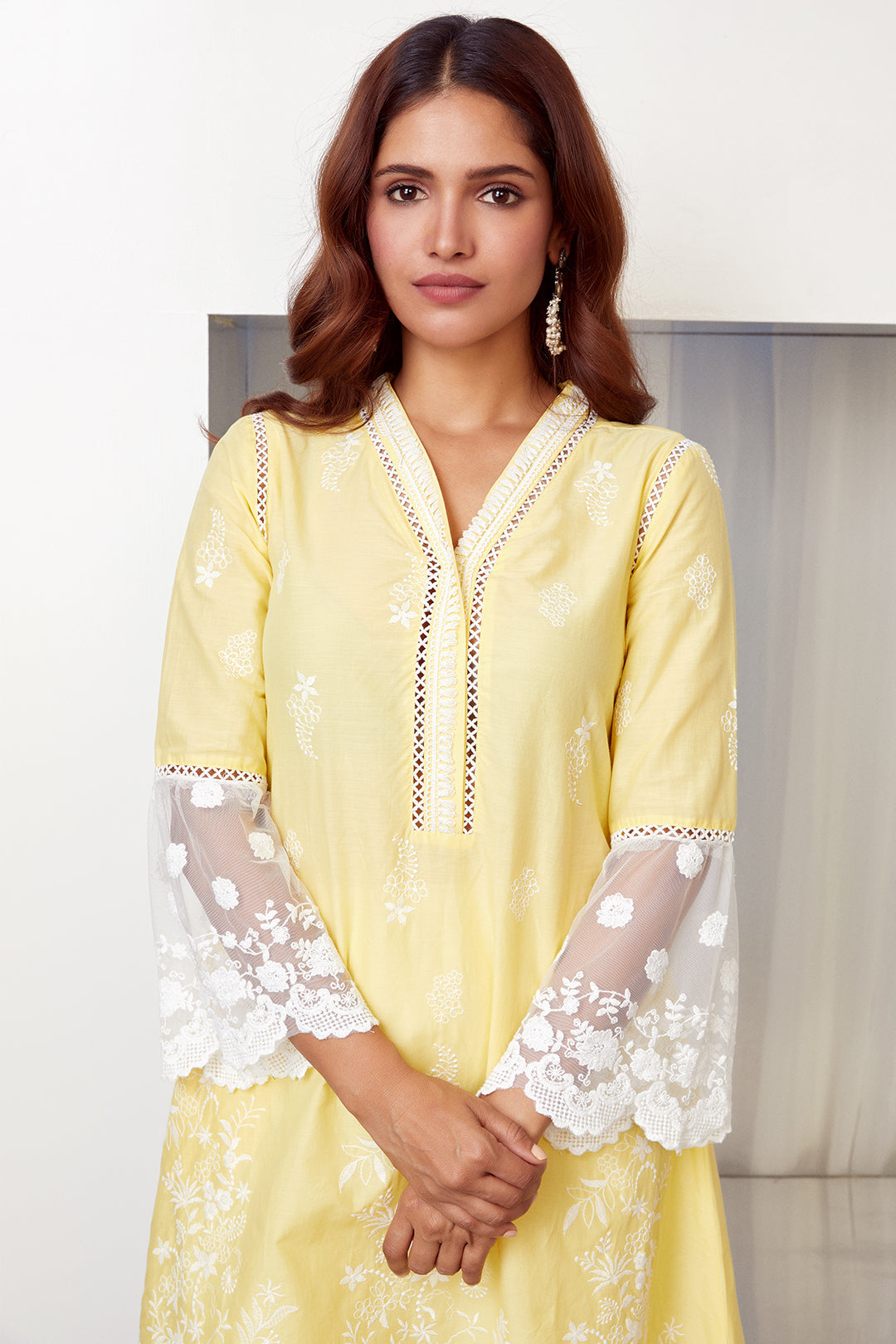 Mulmul Cotton Gemma Kurta With Floral Embroidered Pyajama