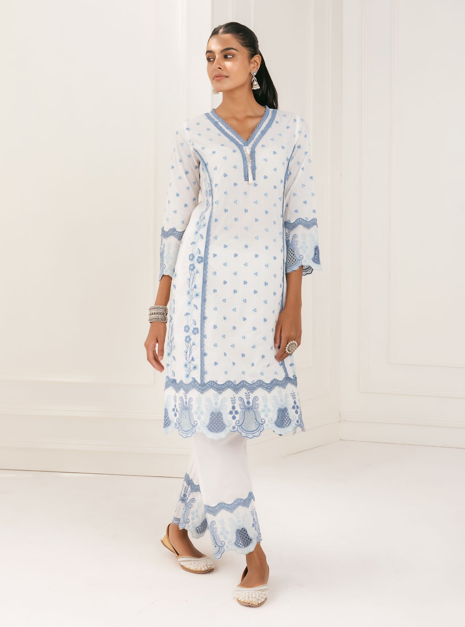Mulmul Supima Cotton Kalsi White Palazzo