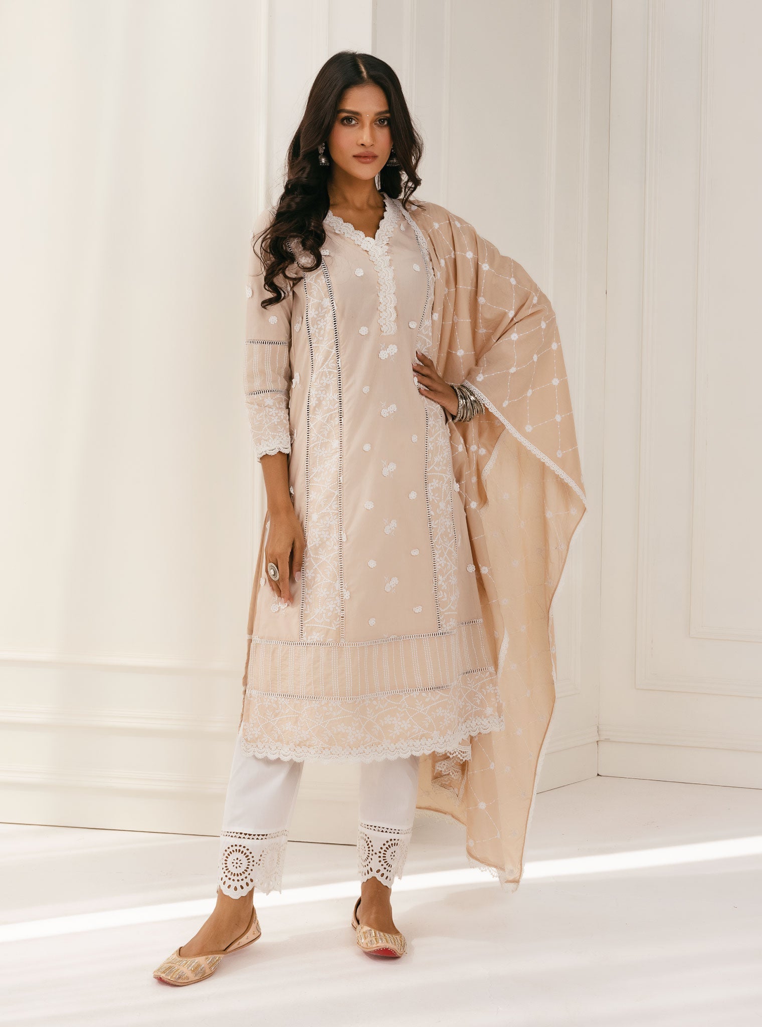 Mulmul Supima Cotton Kaza Beige Kurta