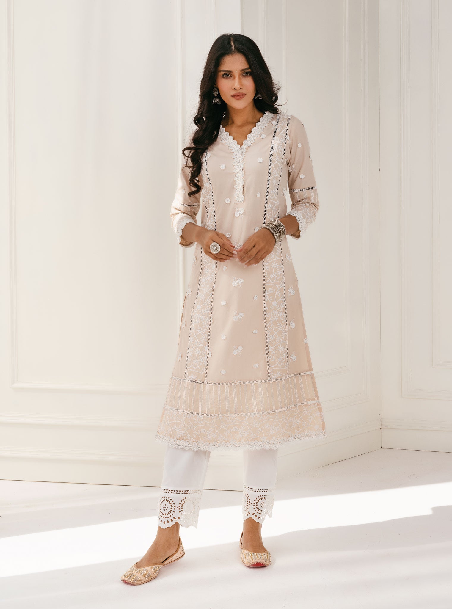 Mulmul Supima Cotton Kaza Beige Kurta