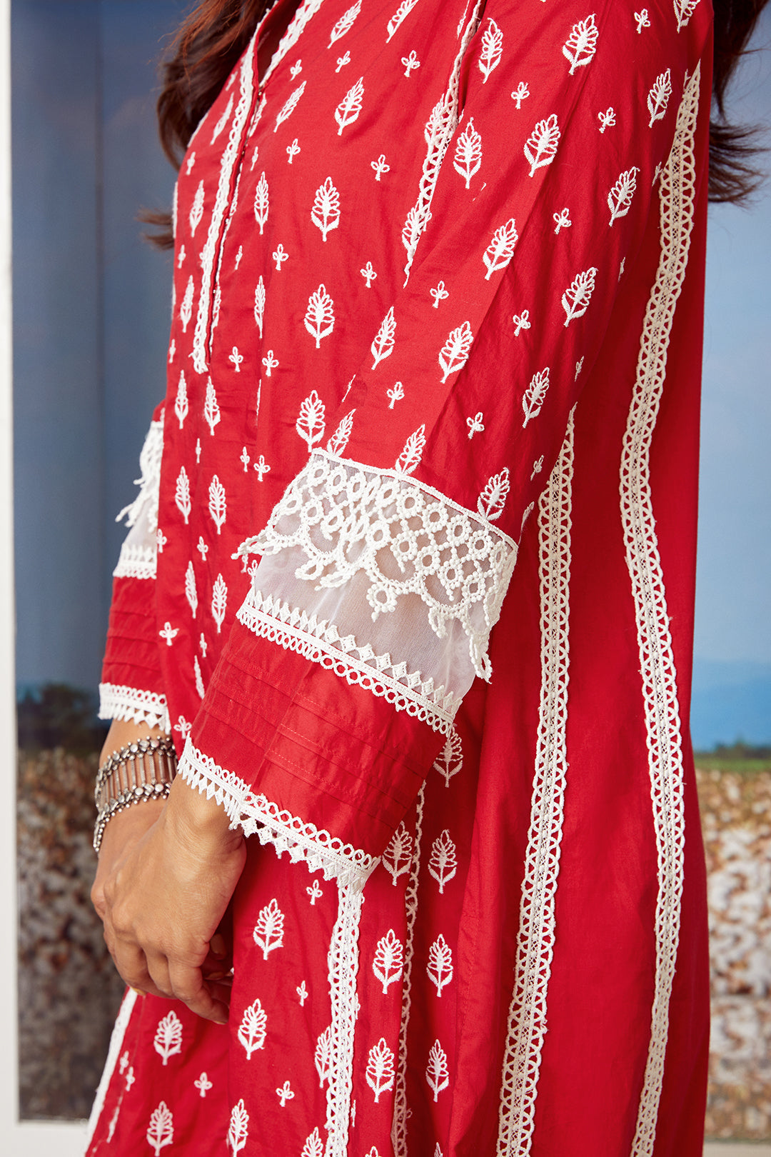 Mulmul Cotton Lake Shore Red Kurta