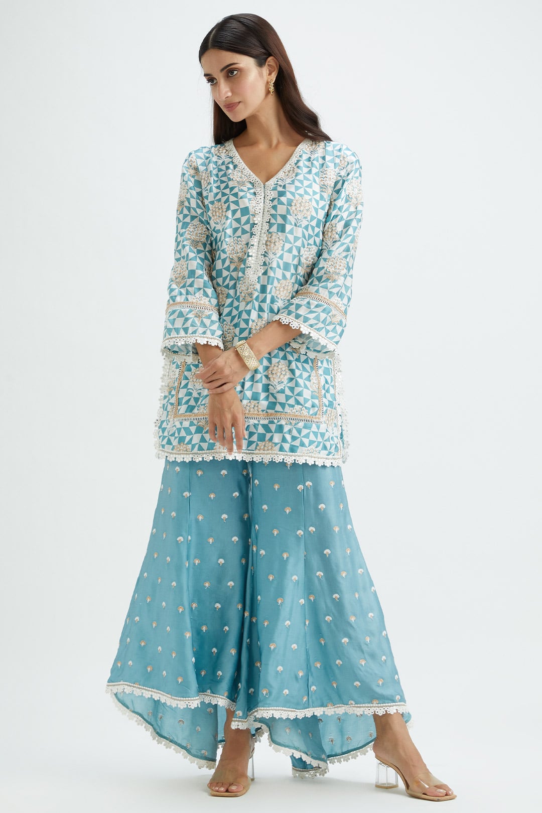 Leyton Cupro Silk Teal Kurta Set