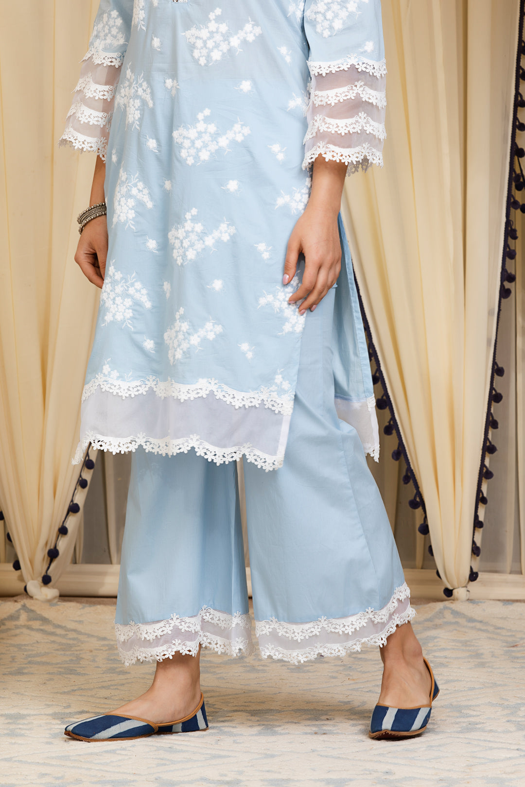 Mulmul Cotton Lola Kurta With Lola Palazzo