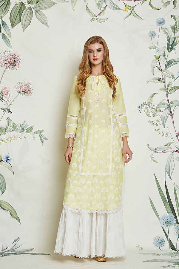 Snowdrop Yellow Kurta with Garara Set