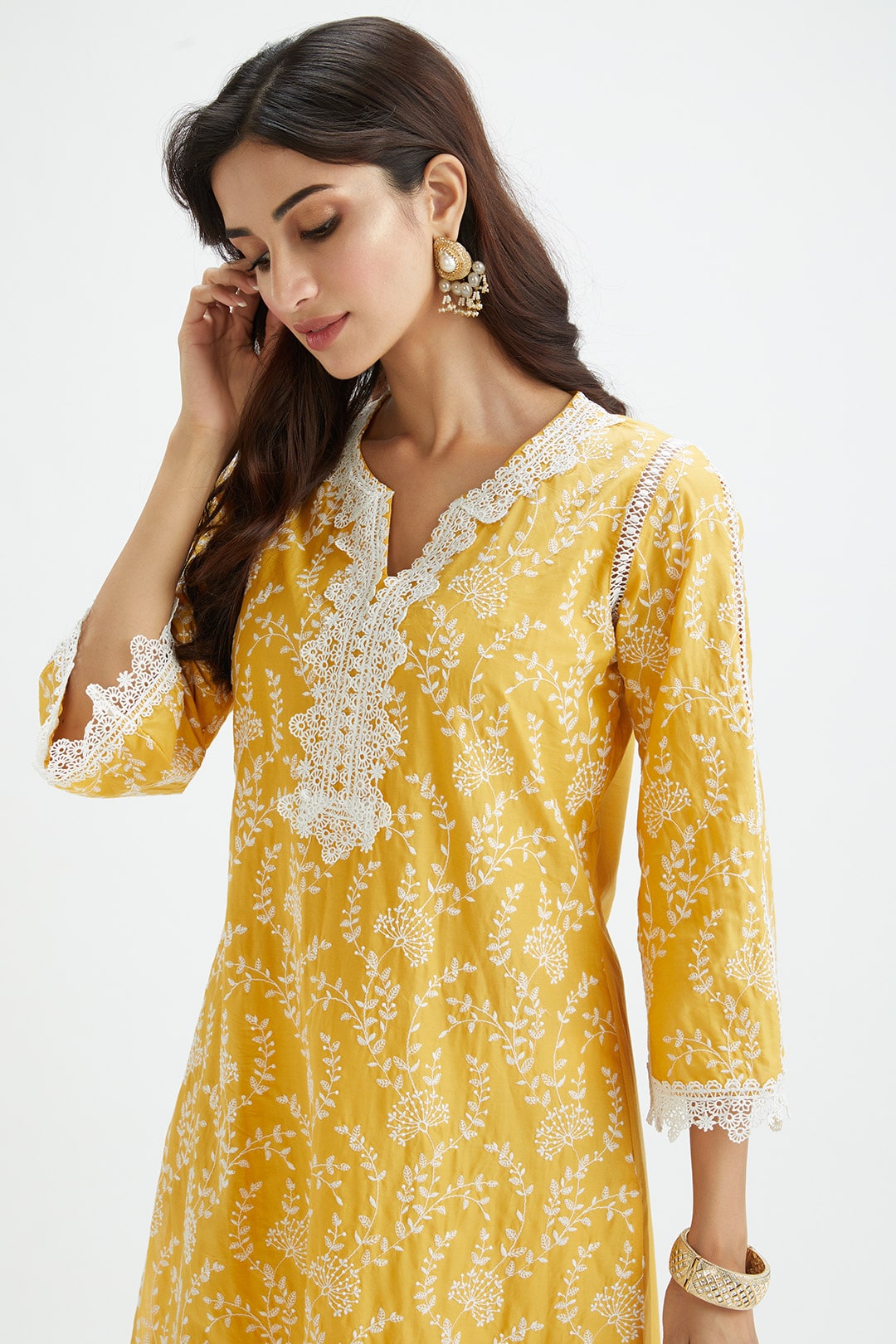 Mulmul Cotton Merlin Mustard Kurta