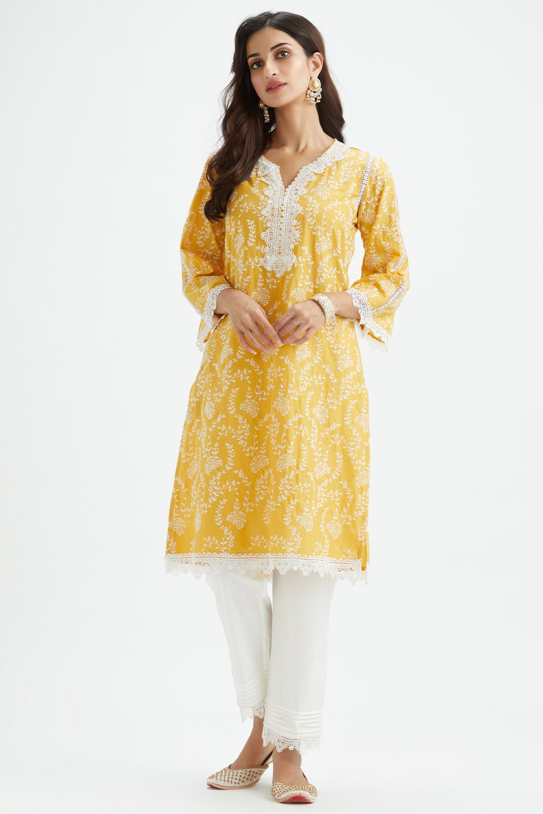 Mulmul Cotton Merlin Mustard Kurta