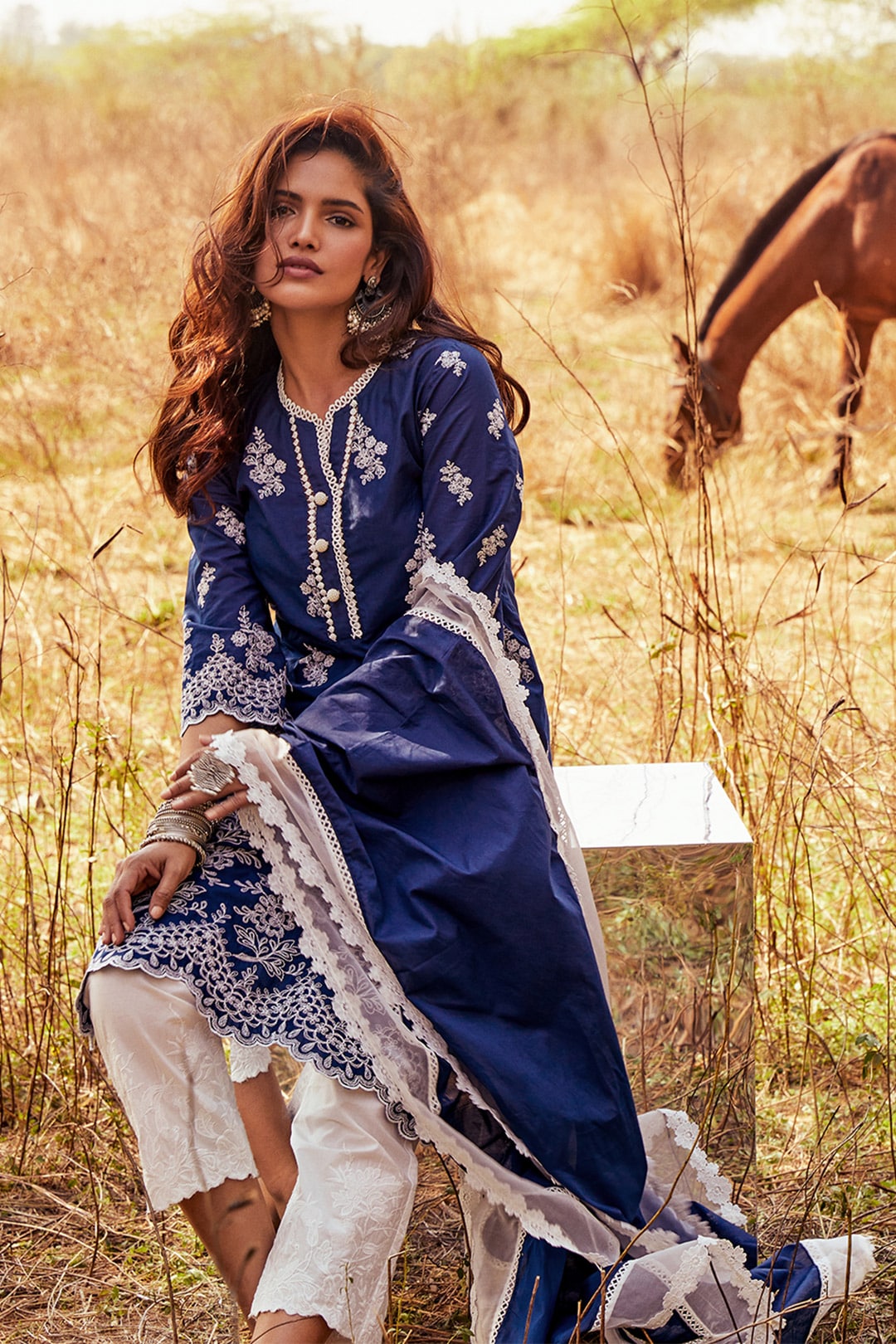 Moon Light Supima Cotton Navy Kurta Set