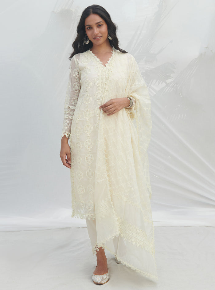 Mulmul Organza Nelli White Kurta