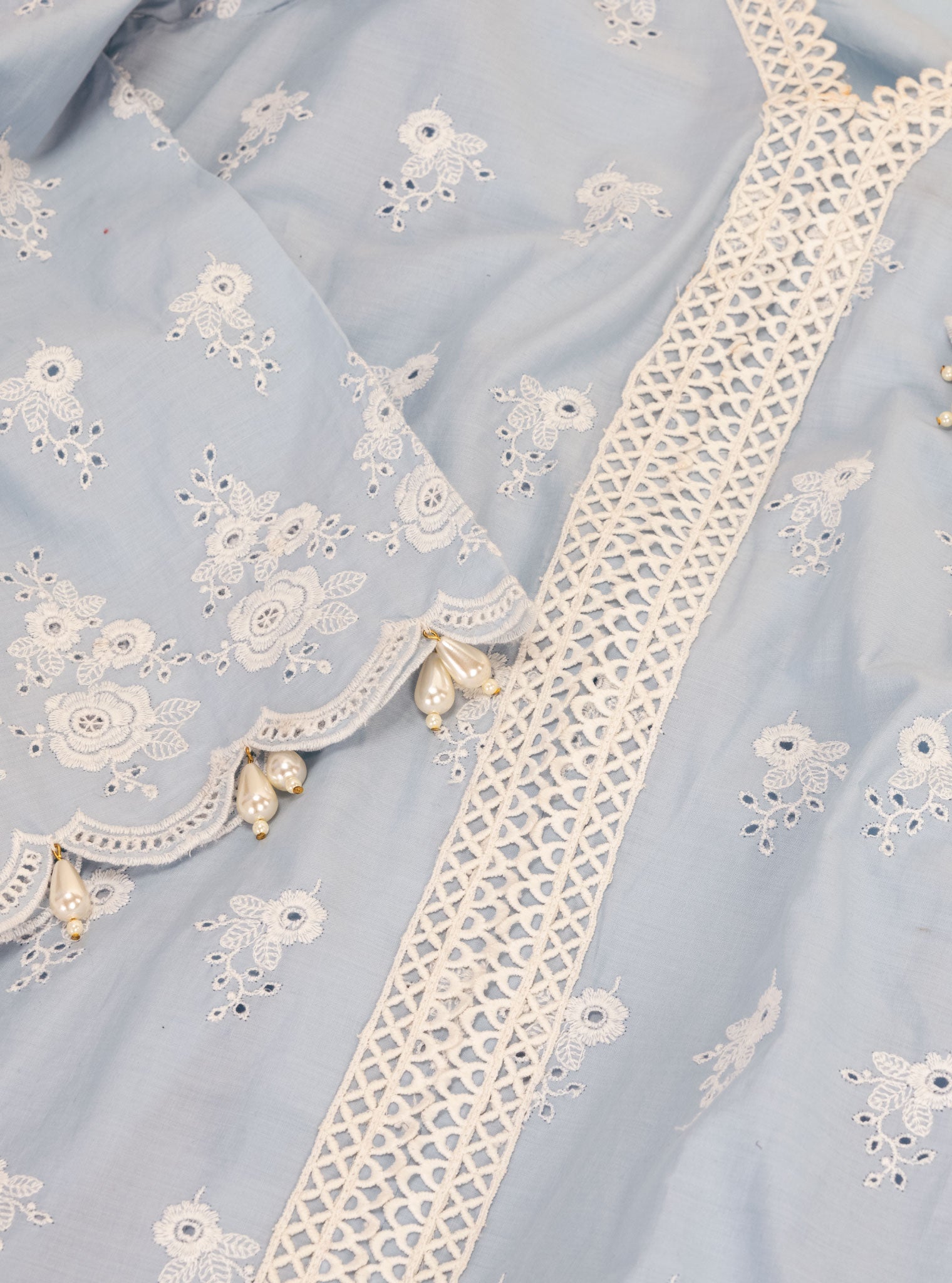 Mulmul Cotton Nitoi Blue Kurta With Nitoi Blue Palazzo