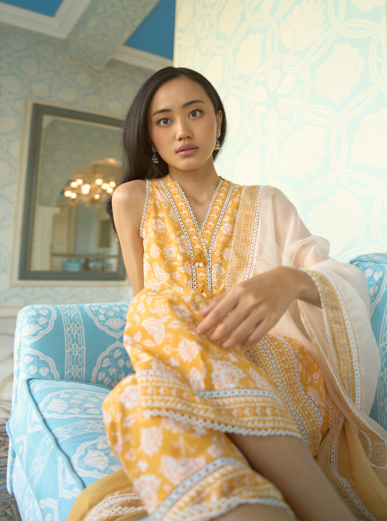 Aubriet Mustard Mulmul Supima Cotton Kurta & Pant Set