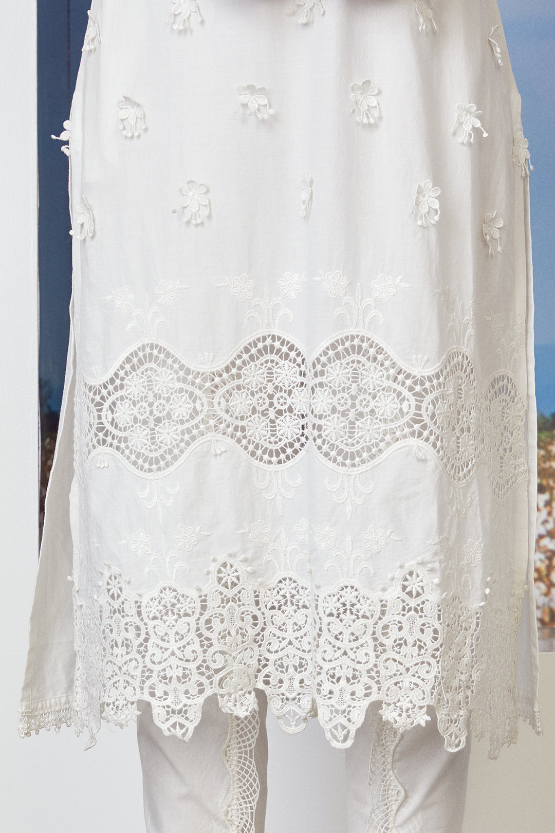 Mulmul Supima Cotton Paradise White Kurta