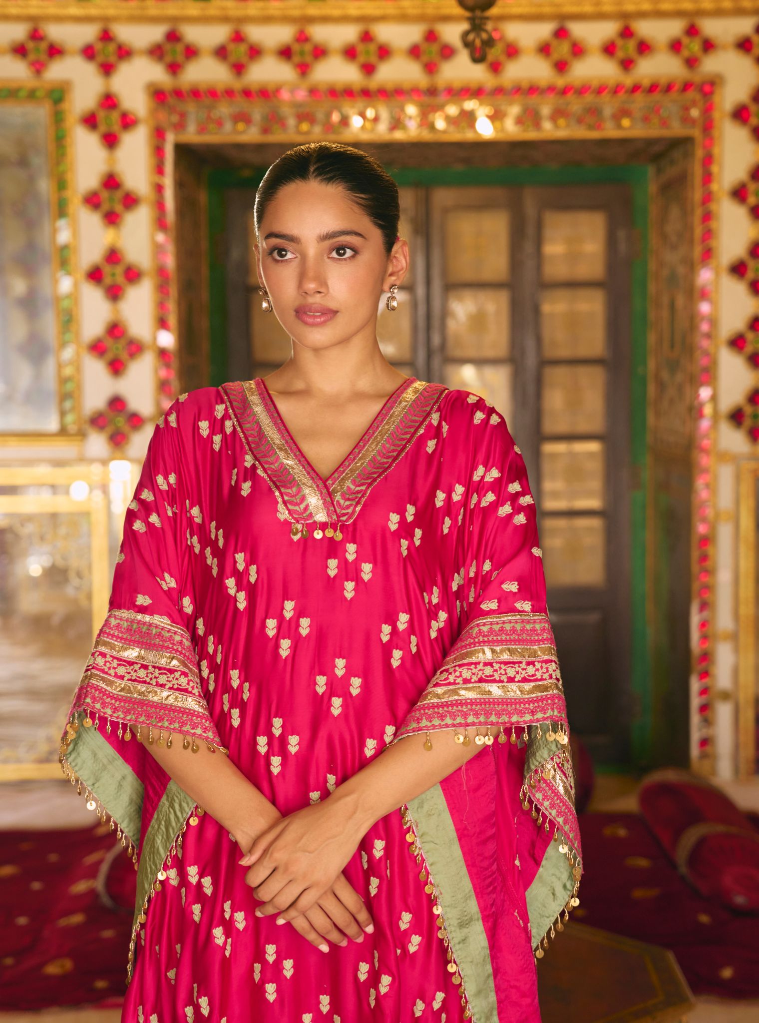 Nishaya Bemberg Satin Fuschia Kaftan