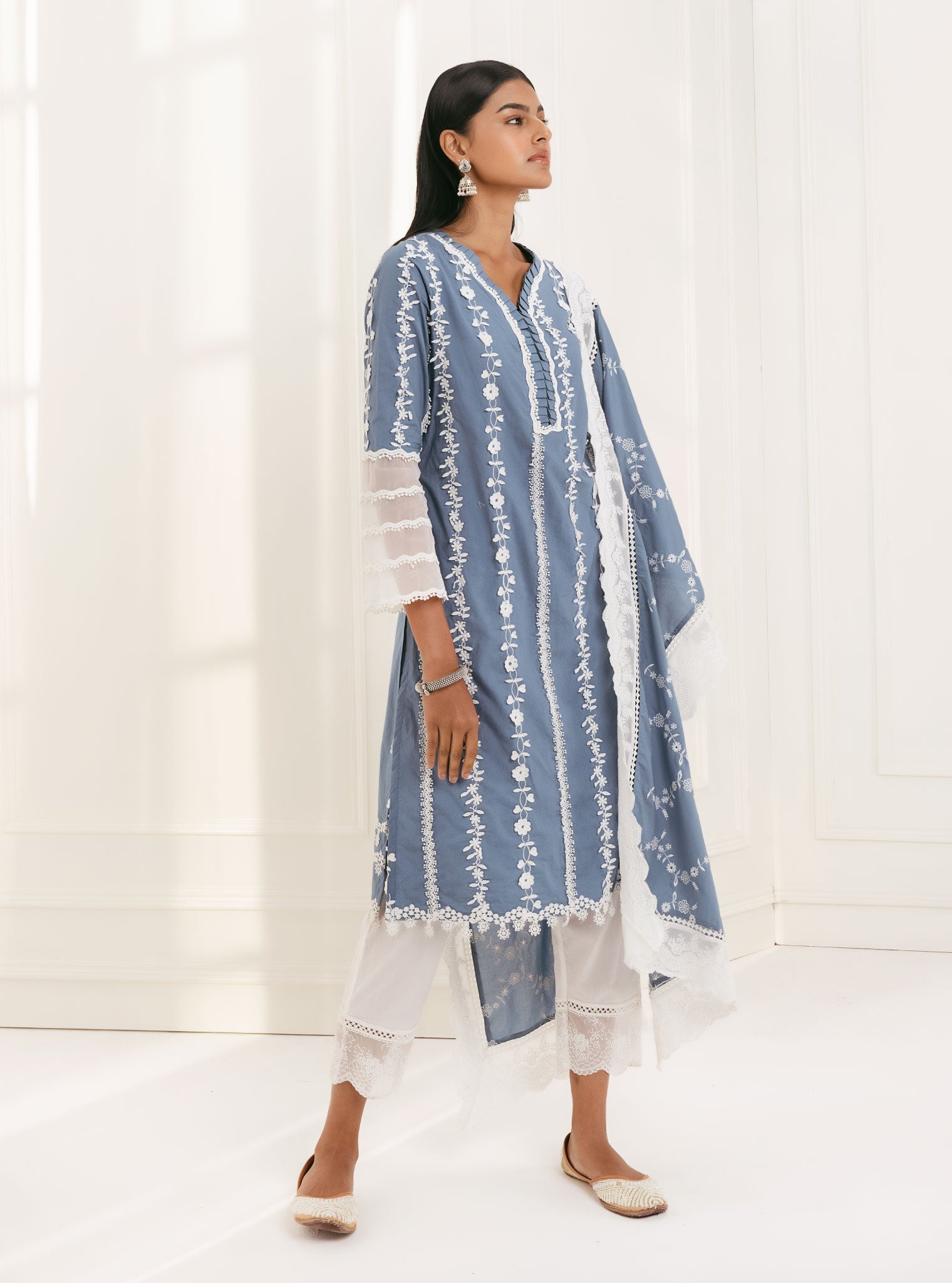 Mulmul Supima Cotton Sainj Blue Kurta