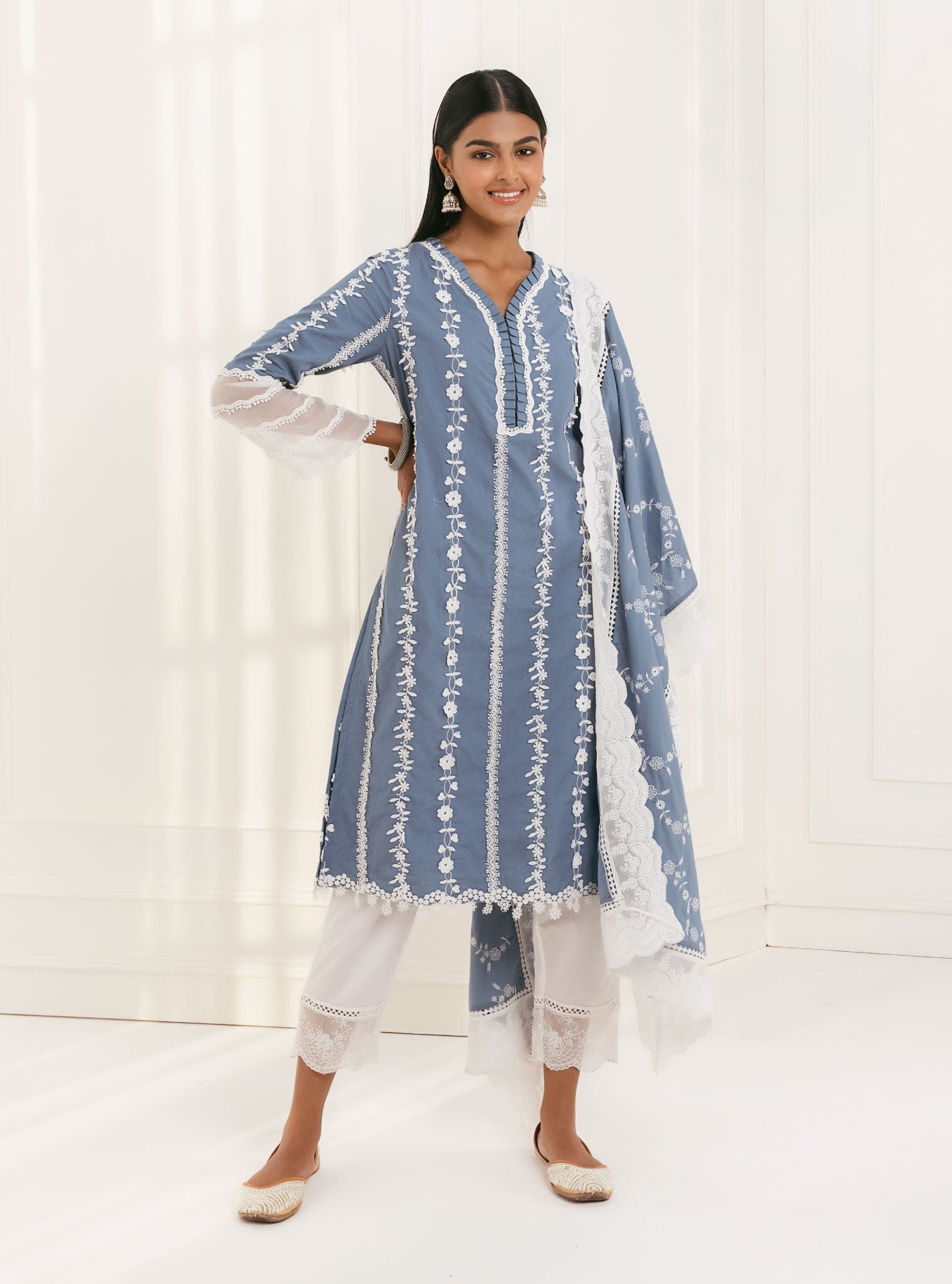 Mulmul Supima Cotton Sainj Blue Kurta
