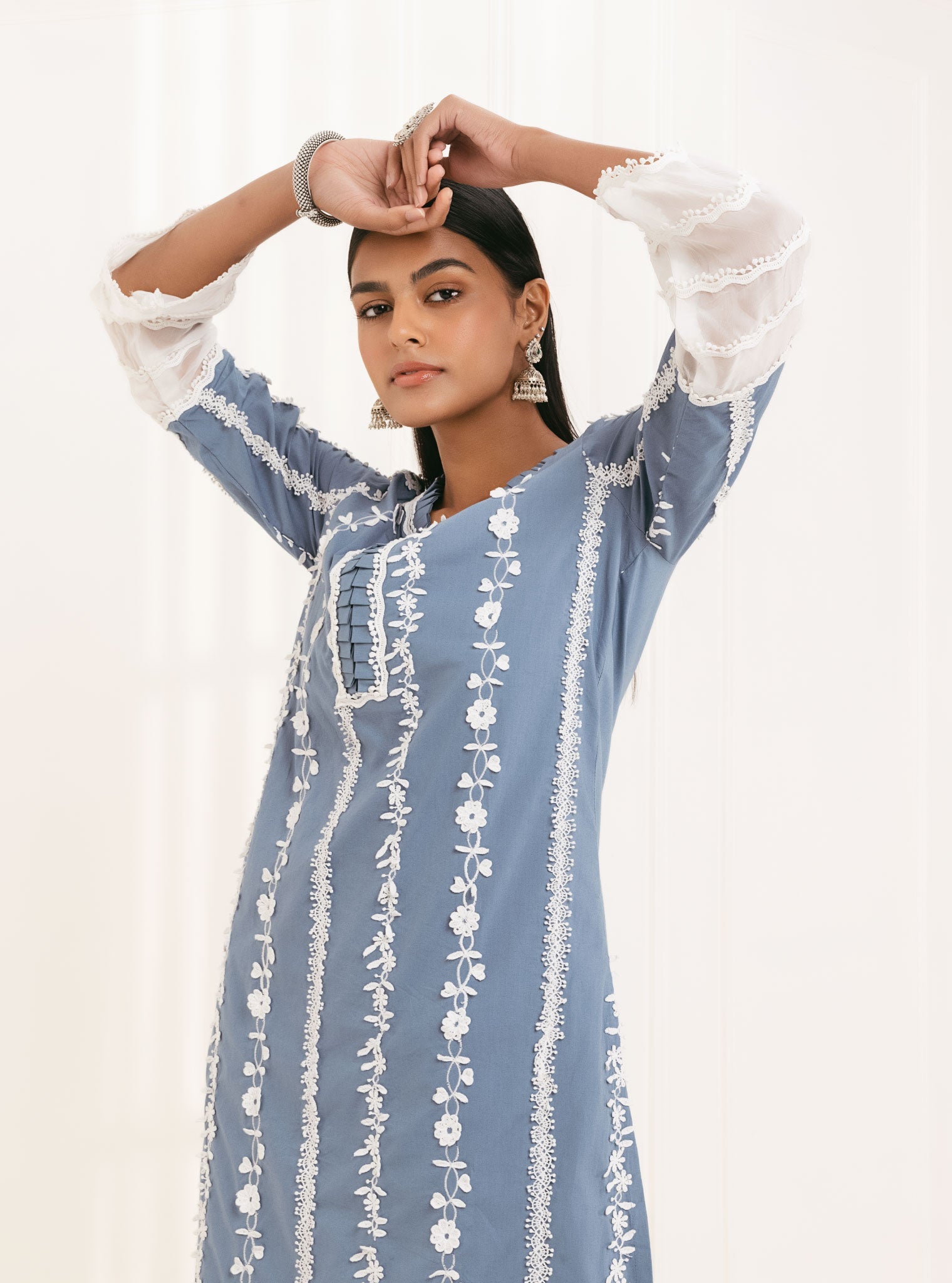 Mulmul Supima Cotton Sainj Blue Kurta