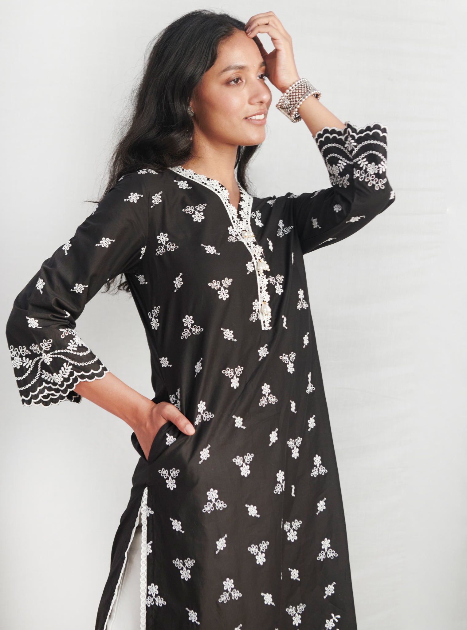 Satari Supima Cotton Black Kurta Set