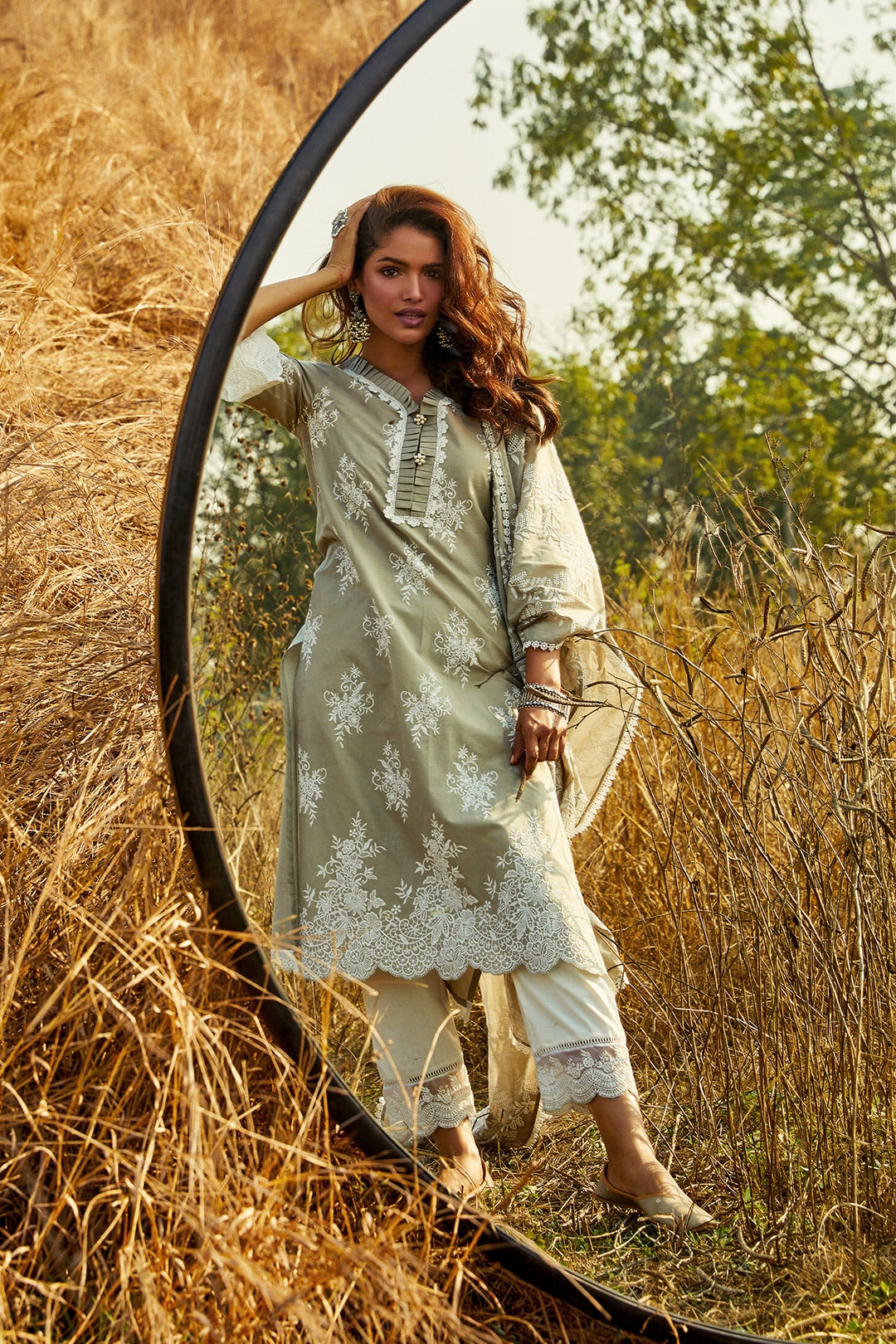 Mulmul Supima Cotton Silver Comet Grey Kurta