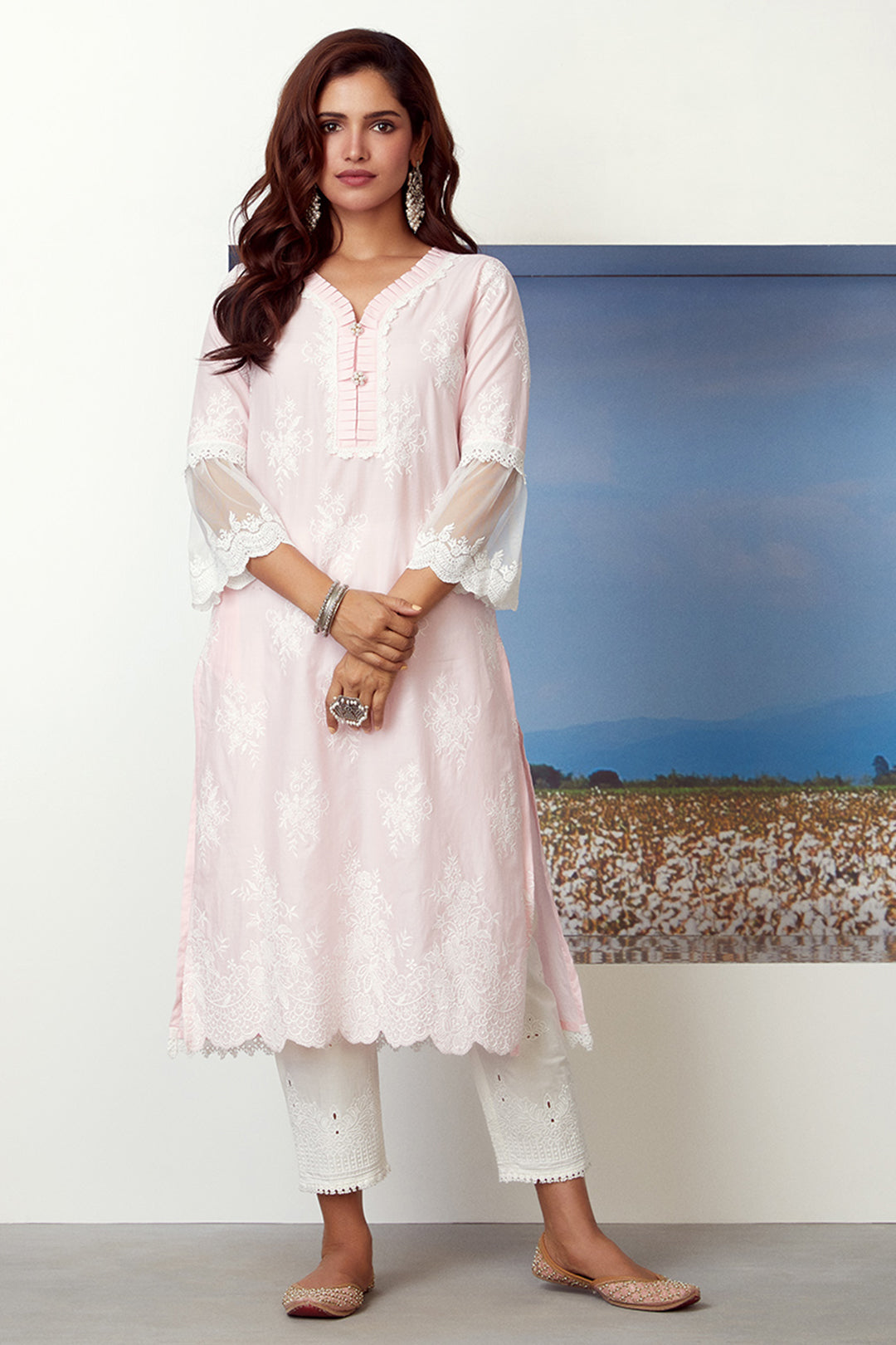 Mulmul Supima Cotton Silver Comet Pink Kurta