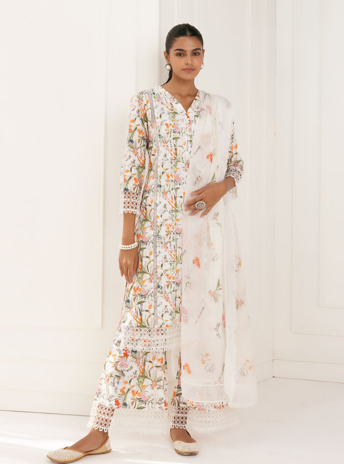 Mulmul Supima Cotton Stassie White Kurta